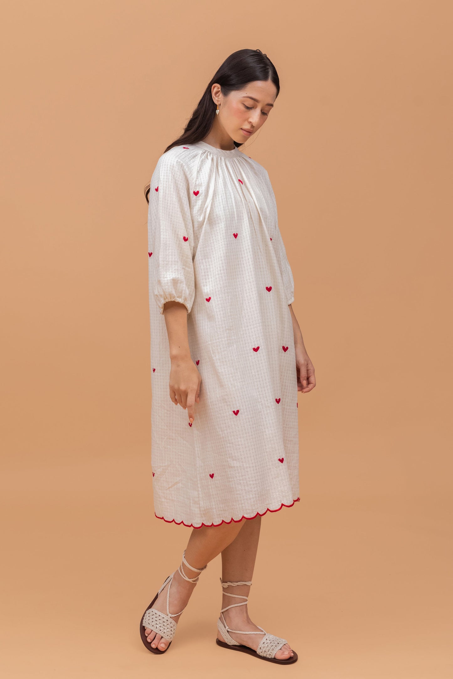 HEART EMBROIDERED KHADI DRESS