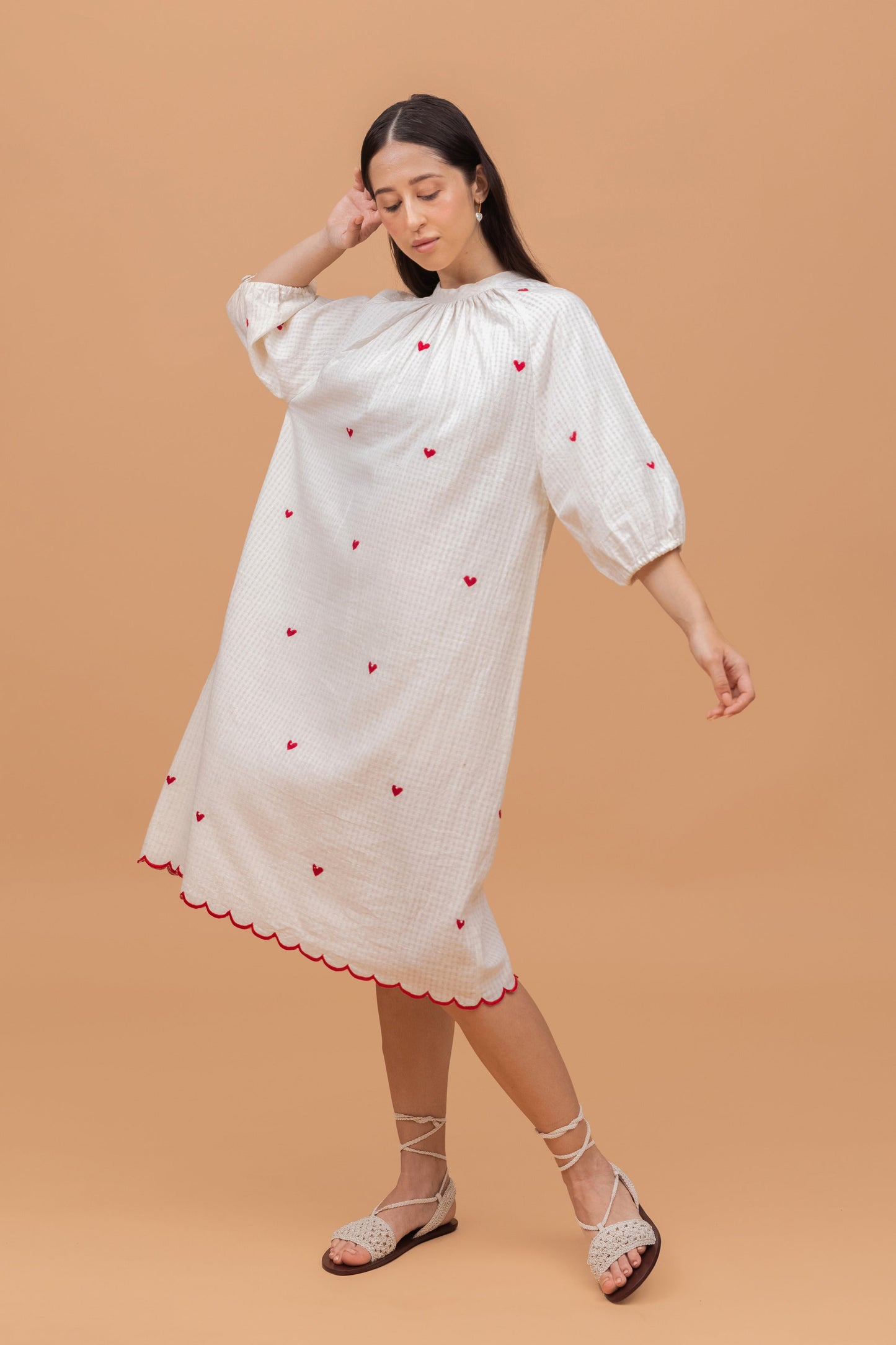 HEART EMBROIDERED KHADI DRESS