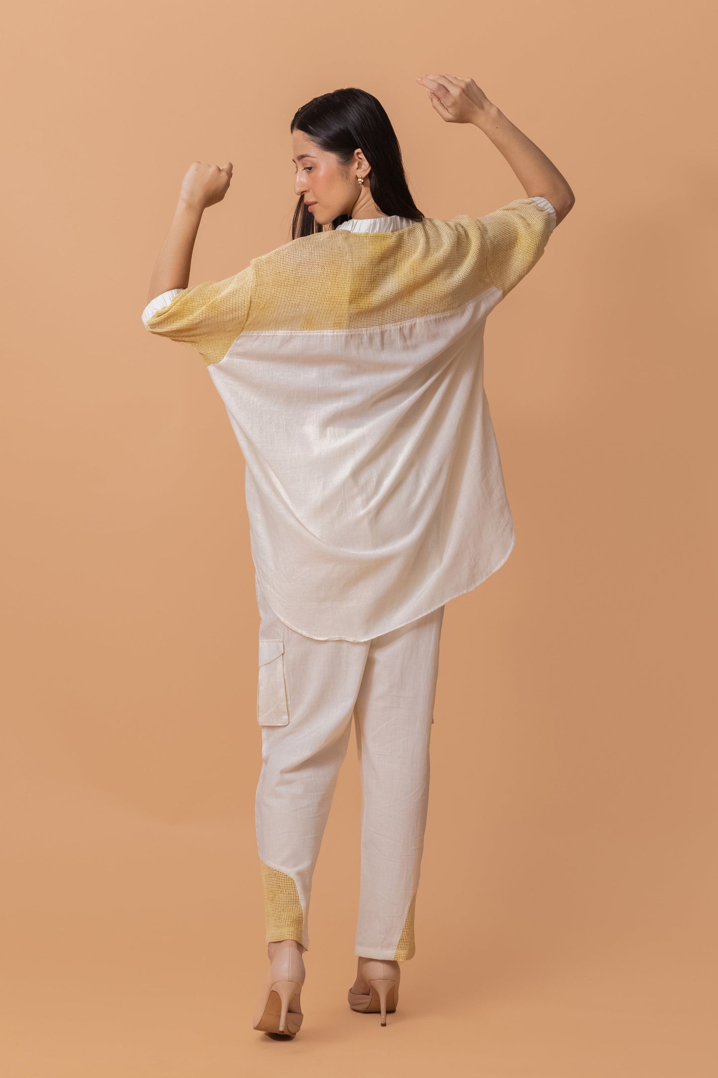 MESH ECOPRINT ANTIFIT COTTON KHADI OFF WHITE PANT WITH YELLOW PRINT