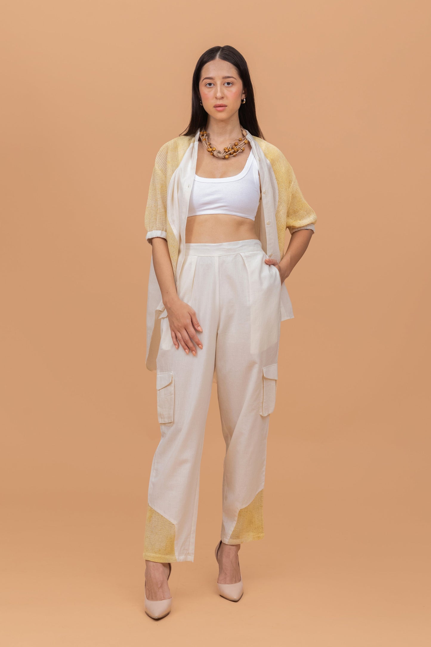 MESH ECOPRINT ANTIFIT COTTON KHADO OFF WHITE CO-ORD