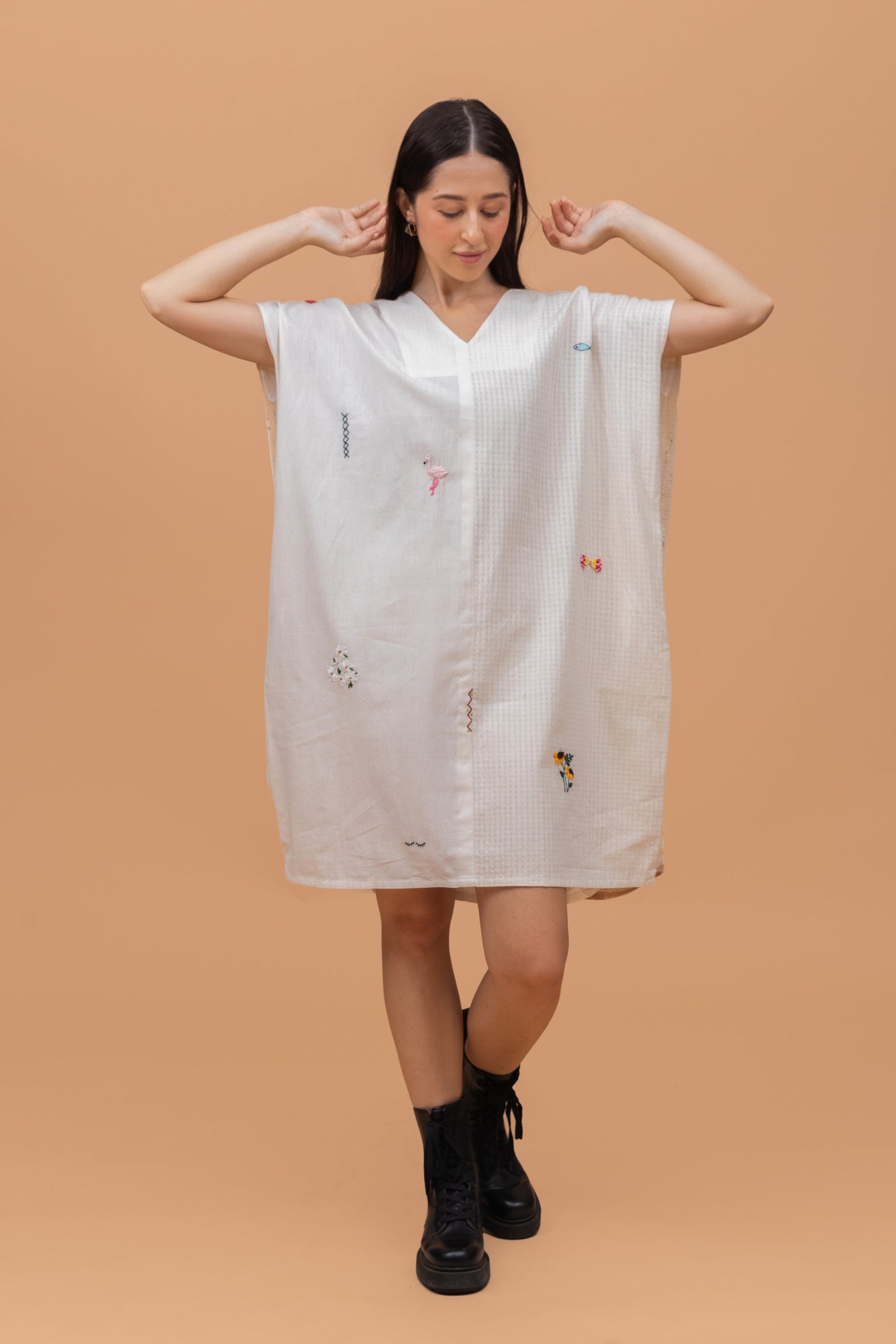 ECOPRINTED MESH BACK FLAP ANTIFIT KHADI TUNIC