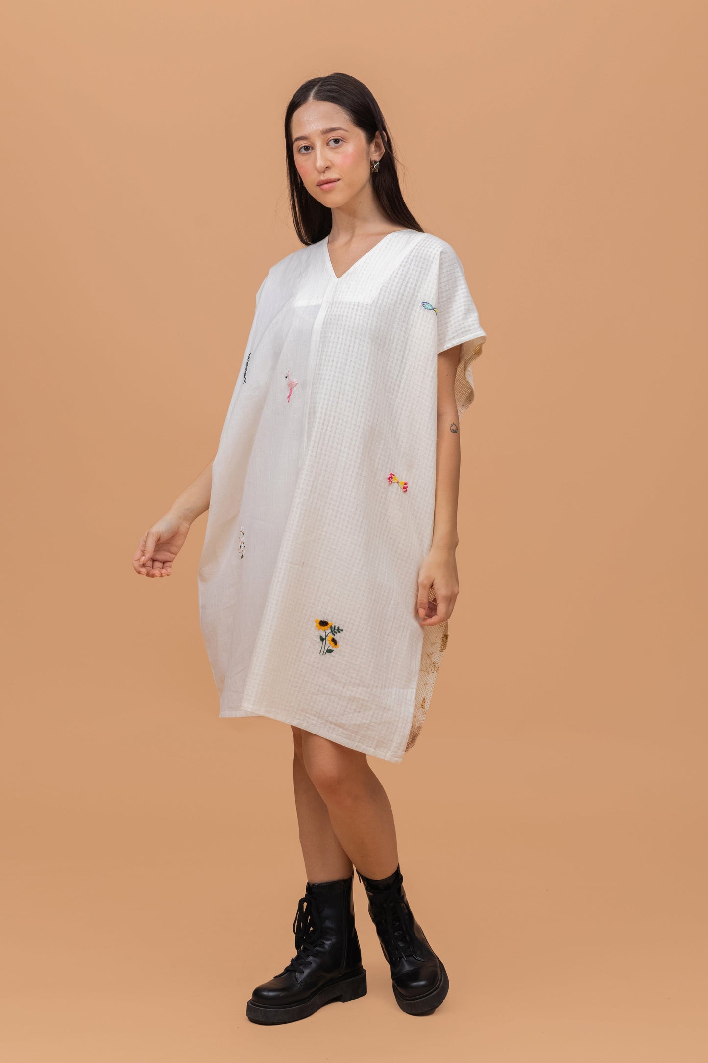 ECOPRINTED MESH BACK FLAP ANTIFIT KHADI TUNIC