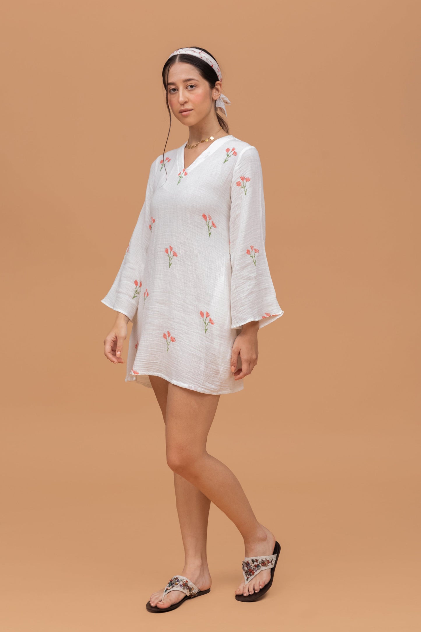 HAND BLOCK PRINTED GOTS-CERTIFIED WRINKLE COTTON SHORT DRESS
