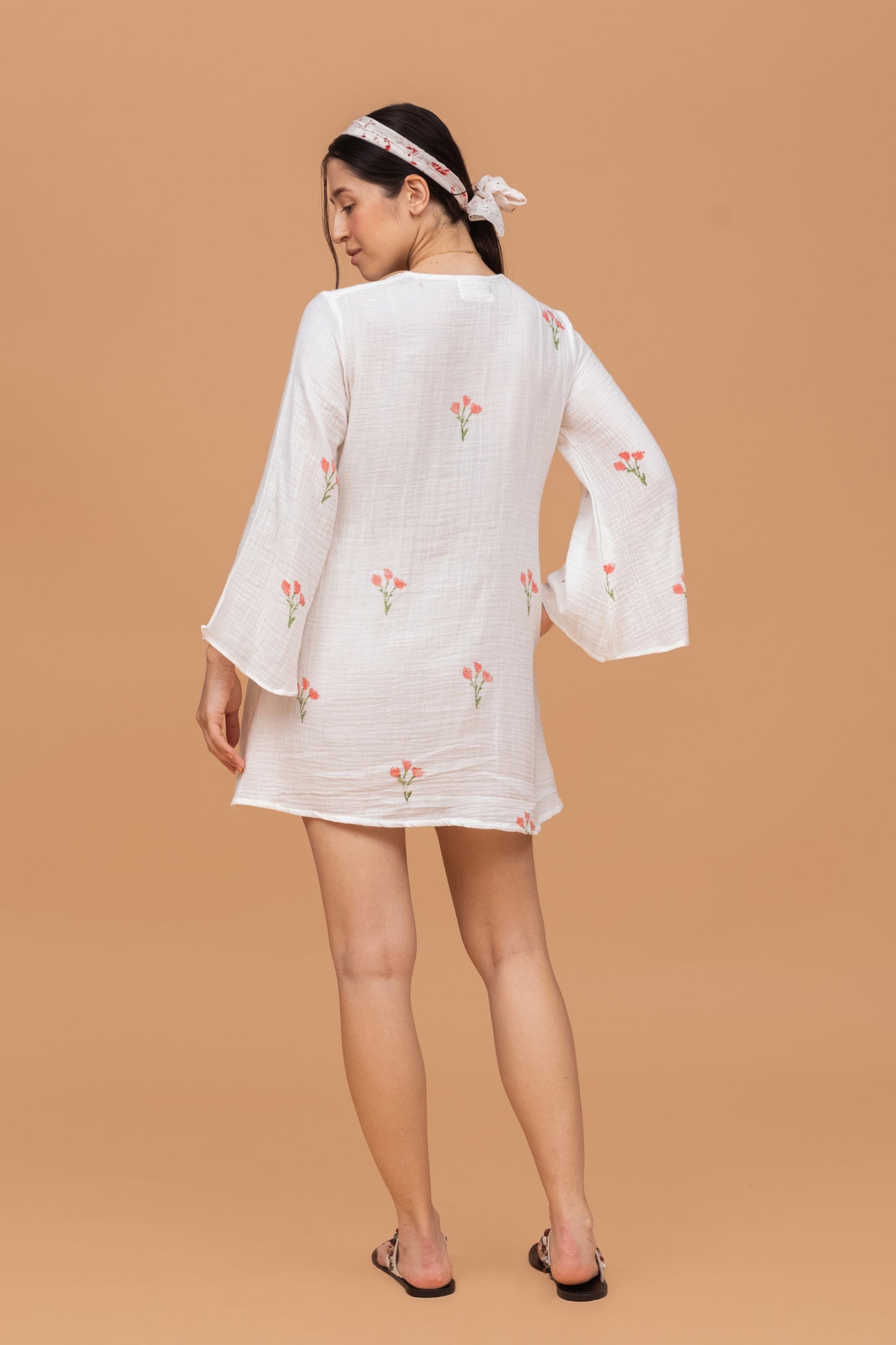 HAND BLOCK PRINTED GOTS-CERTIFIED WRINKLE COTTON SHORT DRESS