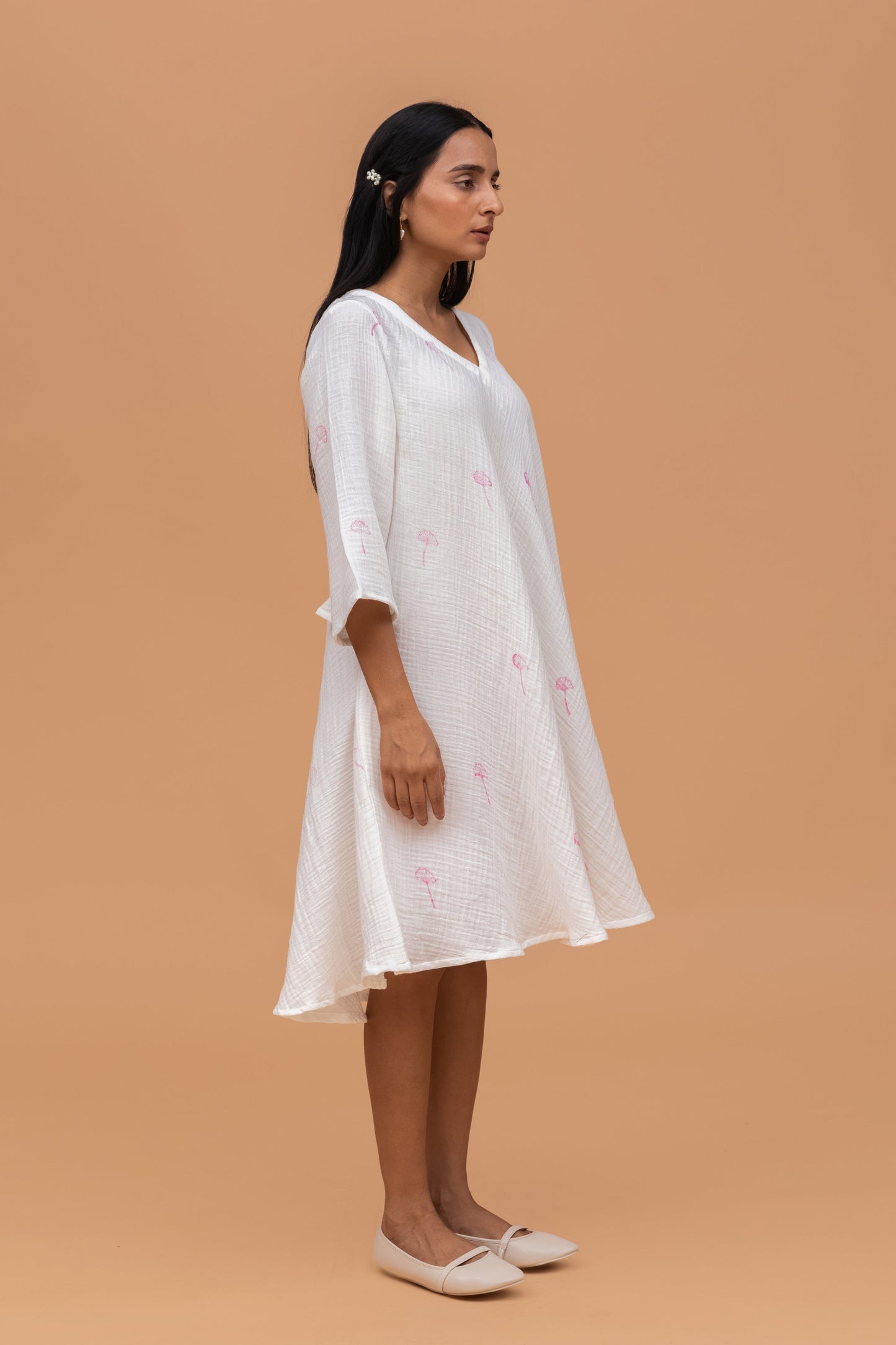 HAND BLOCK PRINTED GOTS-CERTIFIED WRINKLE COTTON FLARE DRESS