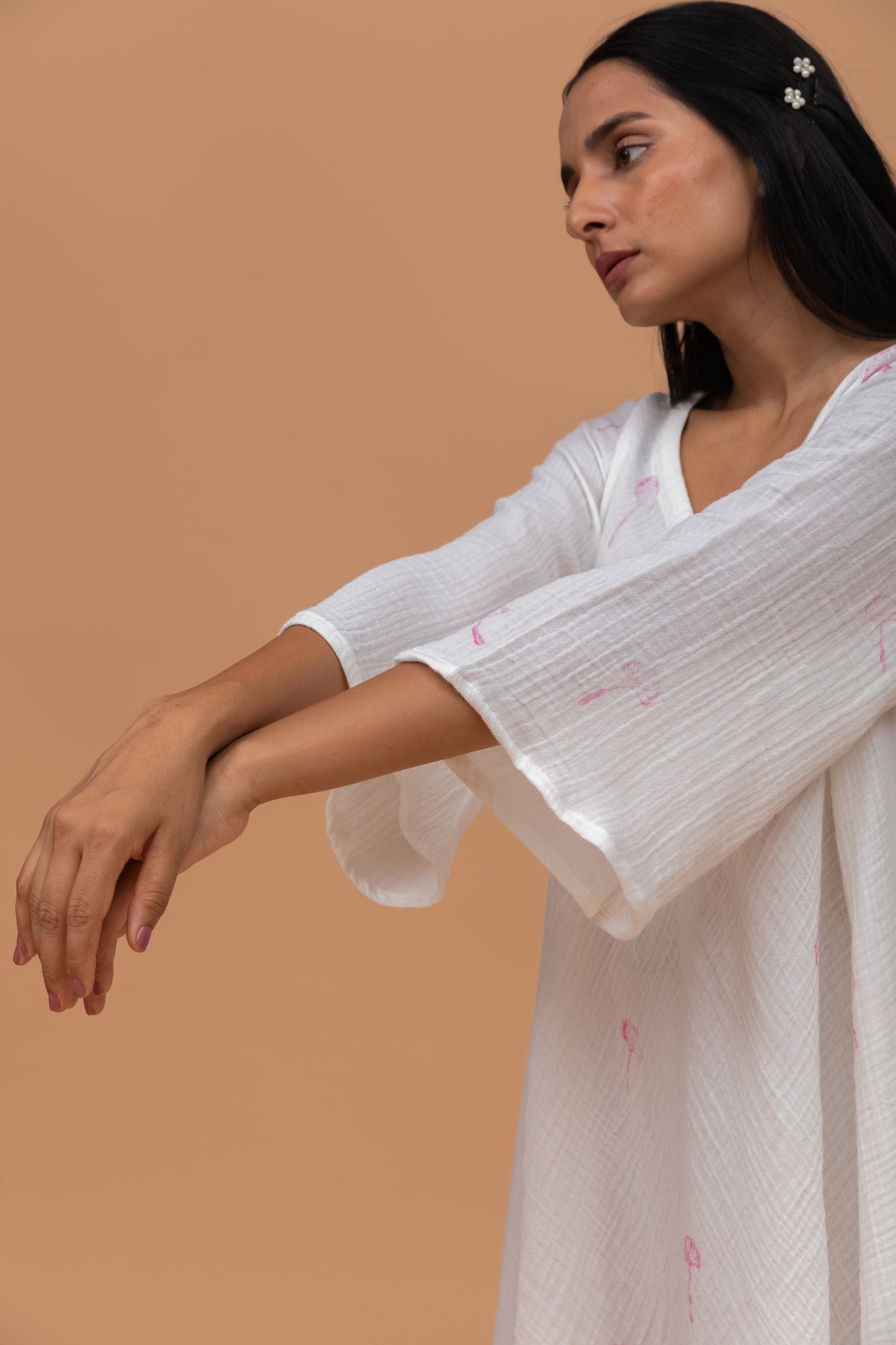 HAND BLOCK PRINTED GOTS-CERTIFIED WRINKLE COTTON FLARE DRESS