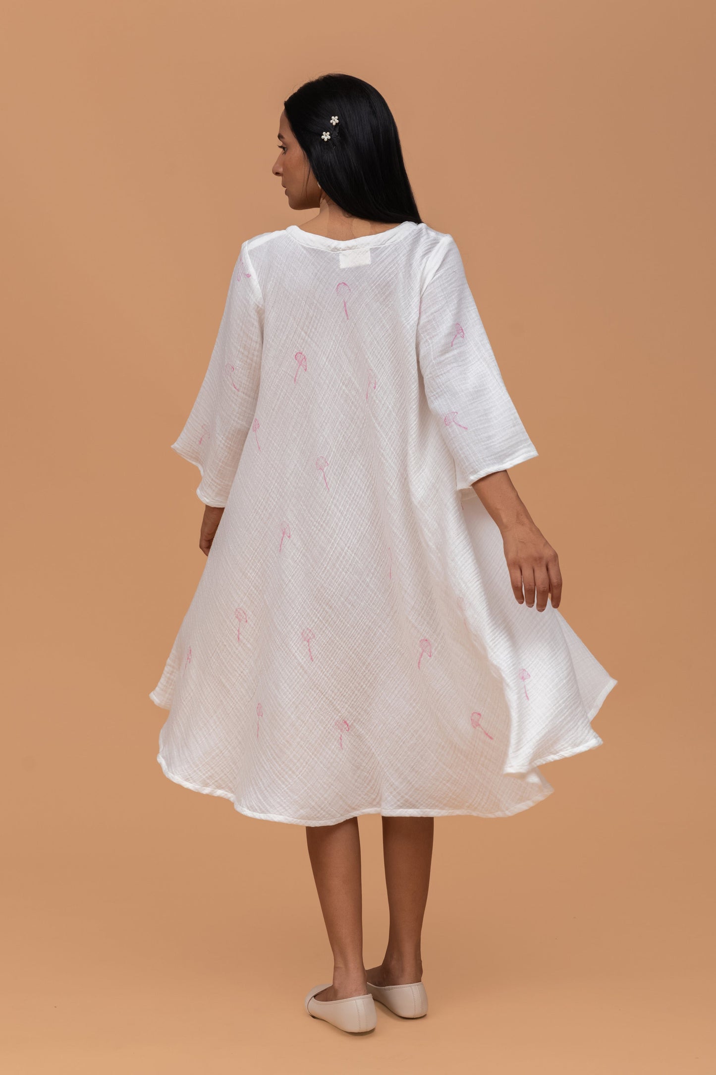 HAND BLOCK PRINTED GOTS-CERTIFIED WRINKLE COTTON FLARE DRESS