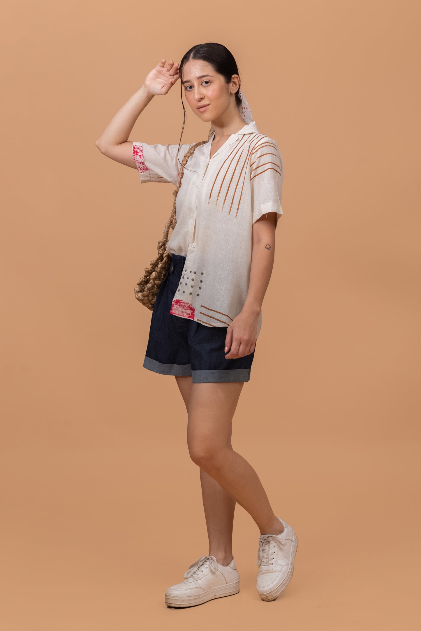 ABSTRACT PRINT NATURAL PIGMENT CUBAN COLLAR KHADI SHIRT