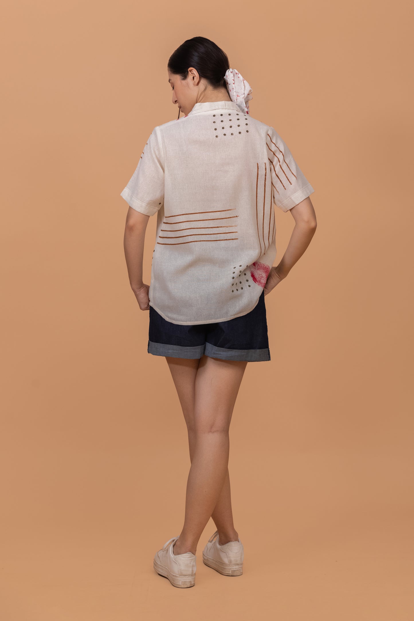 ABSTRACT PRINT NATURAL PIGMENT CUBAN COLLAR KHADI SHIRT