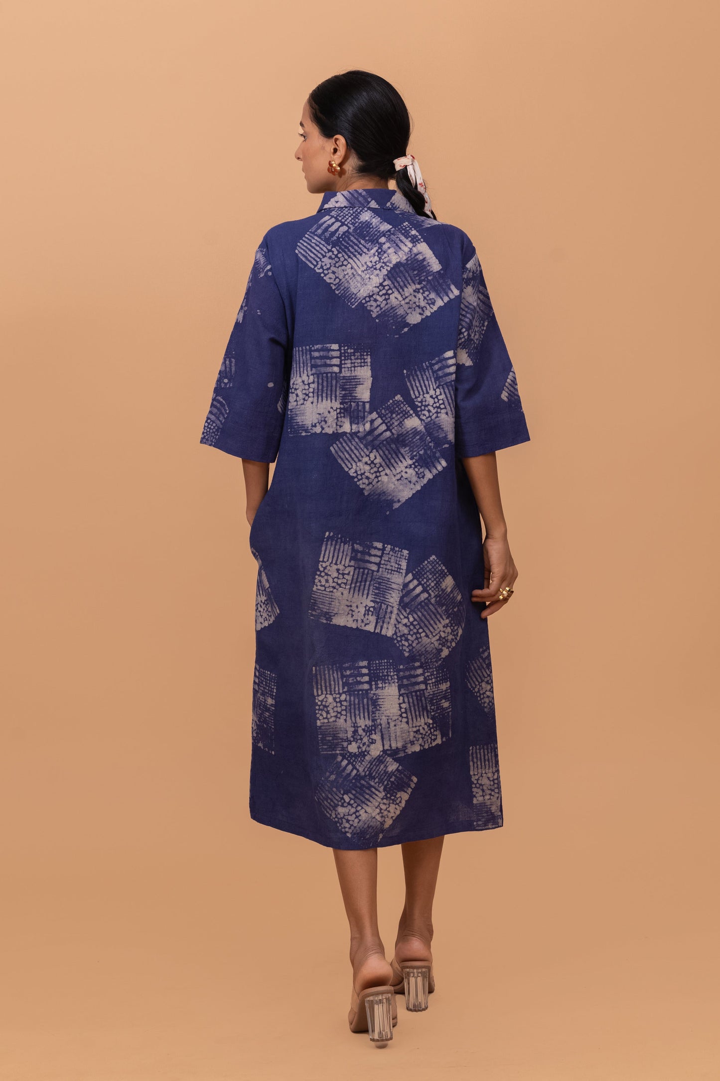 NATURALLY DYED INDIGO BATIK PRINT SHIRT DRESS