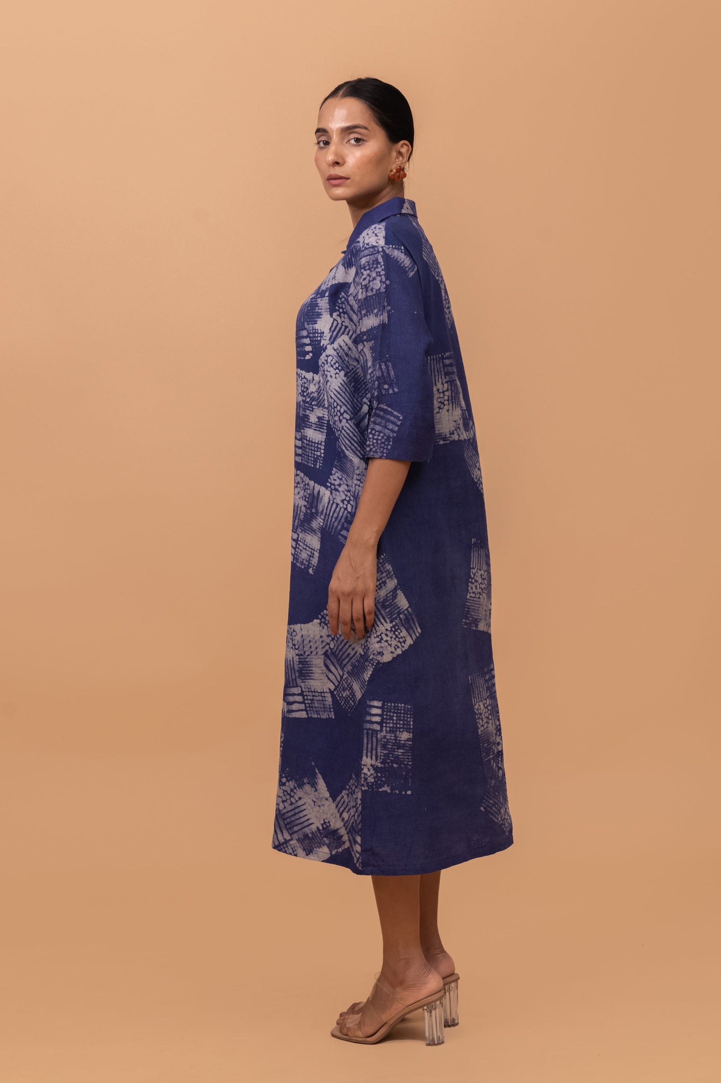 NATURALLY DYED INDIGO BATIK PRINT SHIRT DRESS