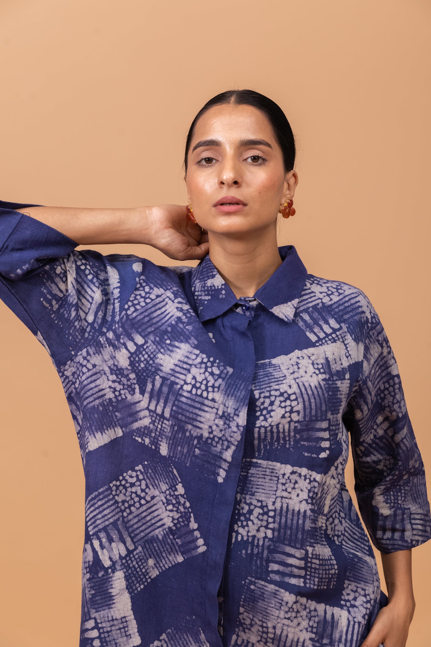 NATURALLY DYED INDIGO BATIK PRINT SHIRT DRESS