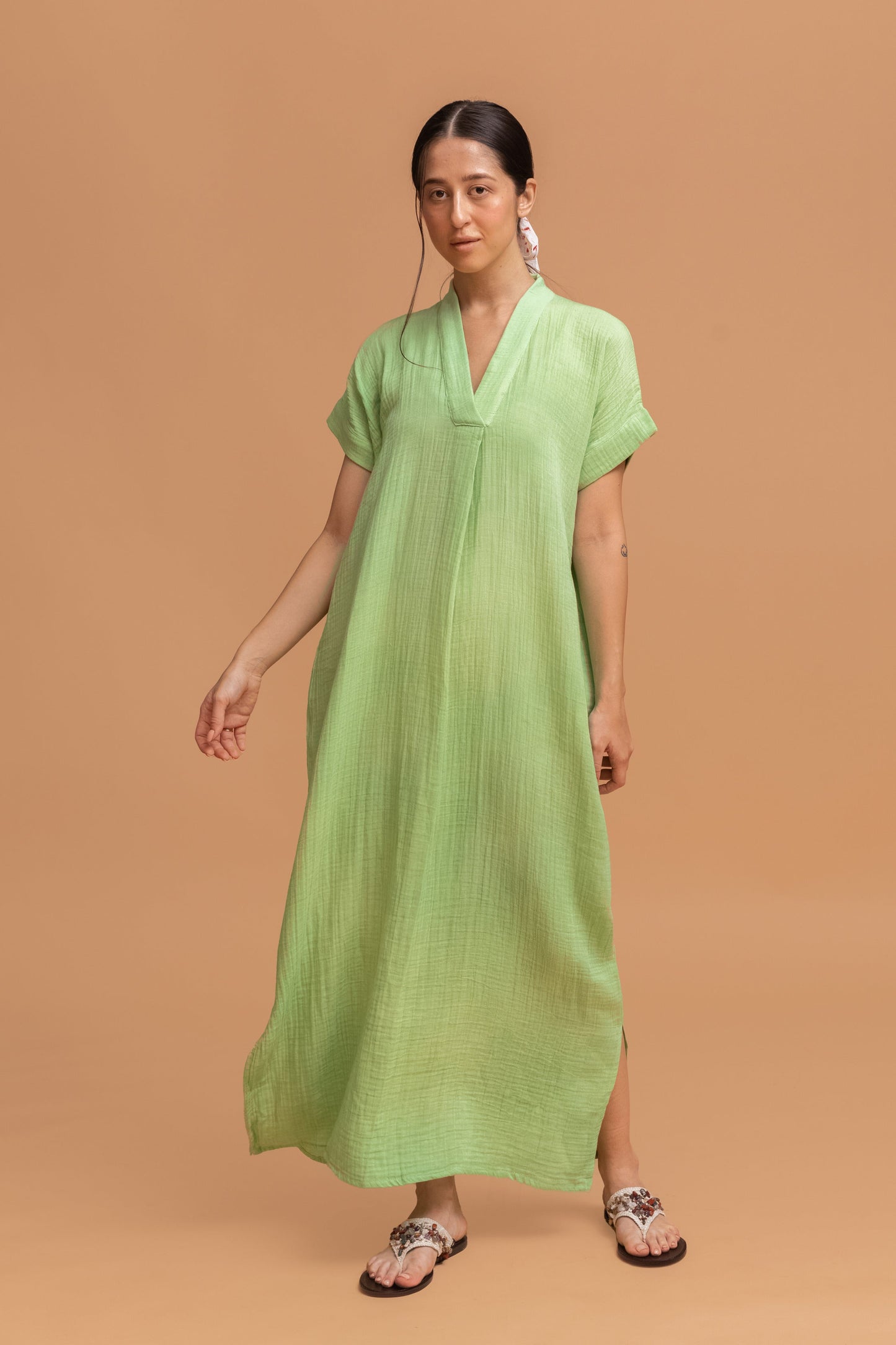 MINT GREEN GOTS-CERTIFIED WRINKLE COTTON MAXI DRESS
