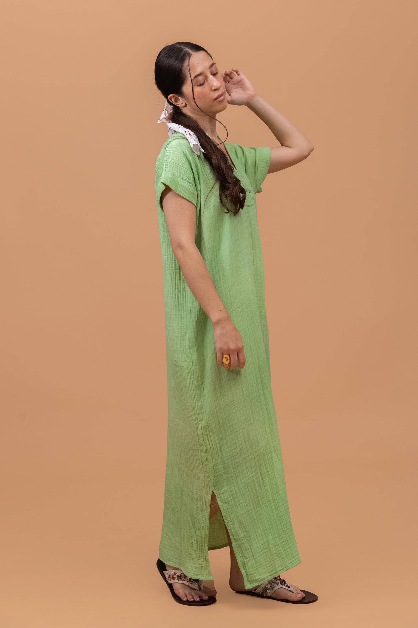 MINT GREEN GOTS-CERTIFIED WRINKLE COTTON MAXI DRESS