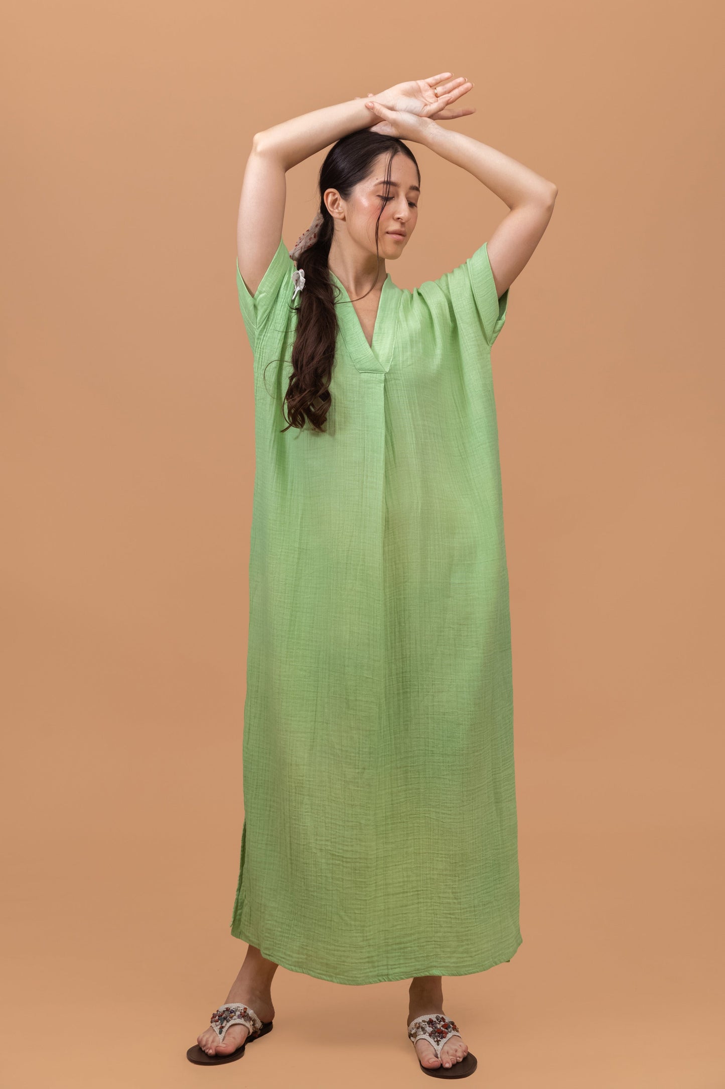 MINT GREEN GOTS-CERTIFIED WRINKLE COTTON MAXI DRESS