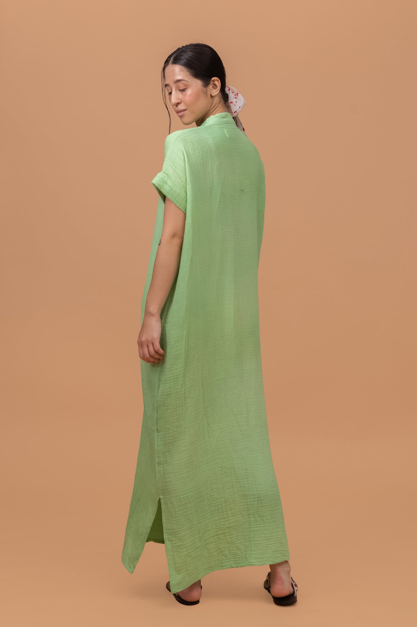 MINT GREEN GOTS-CERTIFIED WRINKLE COTTON MAXI DRESS