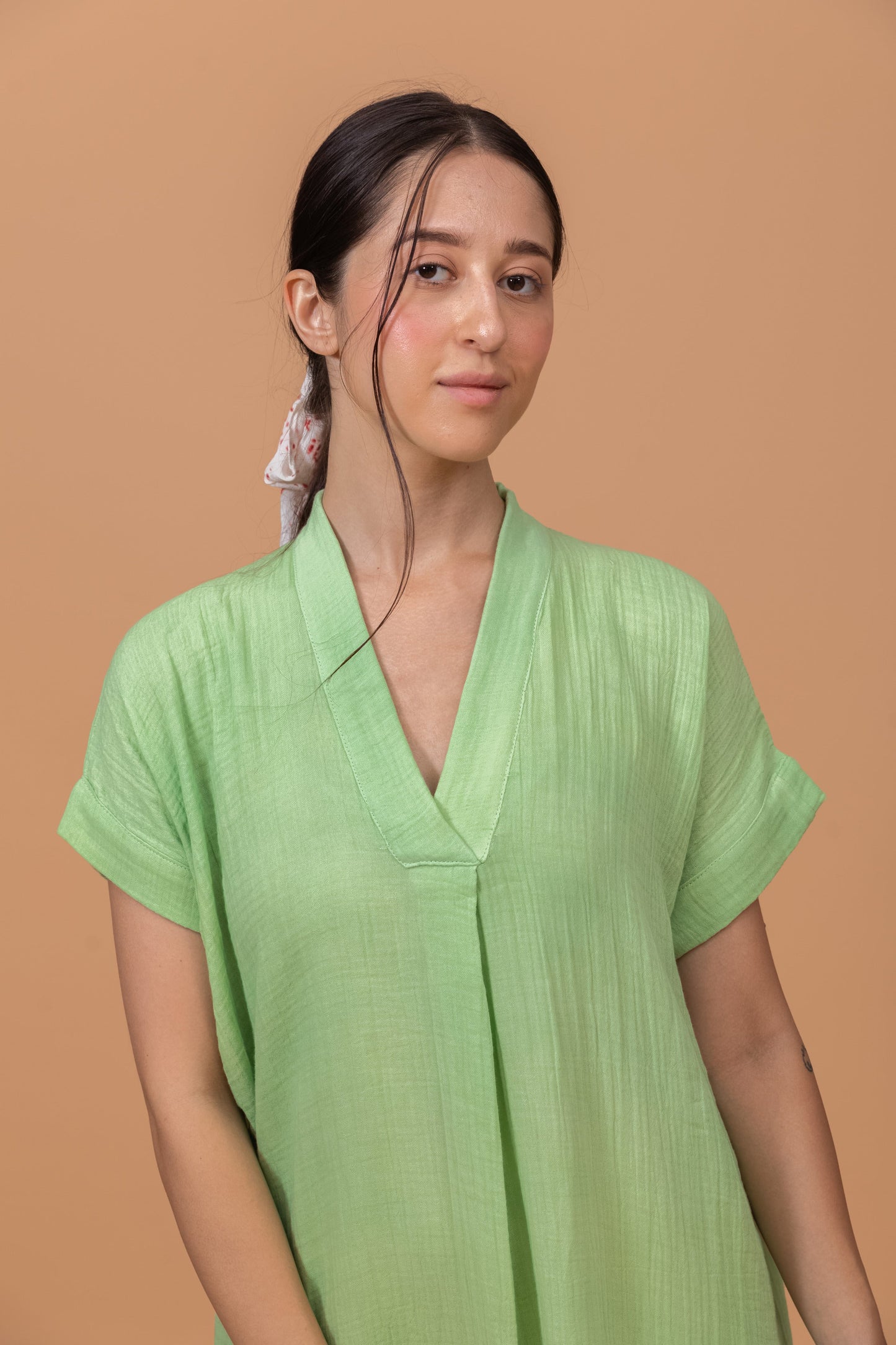 MINT GREEN GOTS-CERTIFIED WRINKLE COTTON MAXI DRESS
