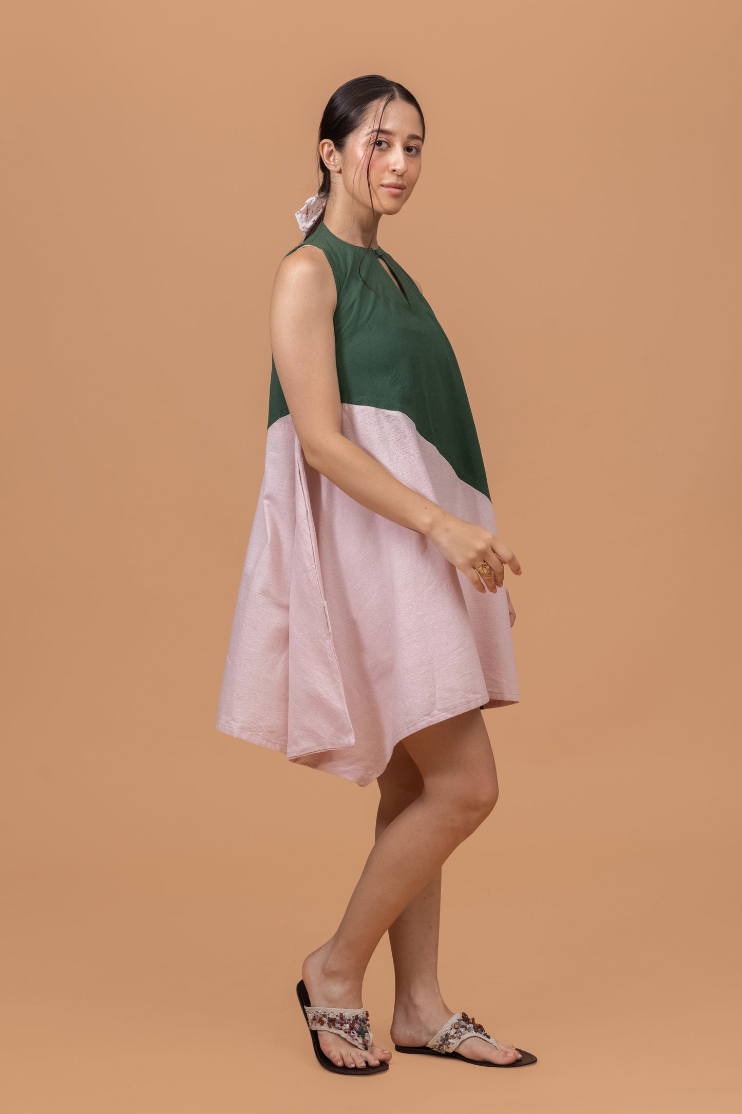 HEXA NATURALLY DYED COLOR BLOCK KALA COTTON DRESS