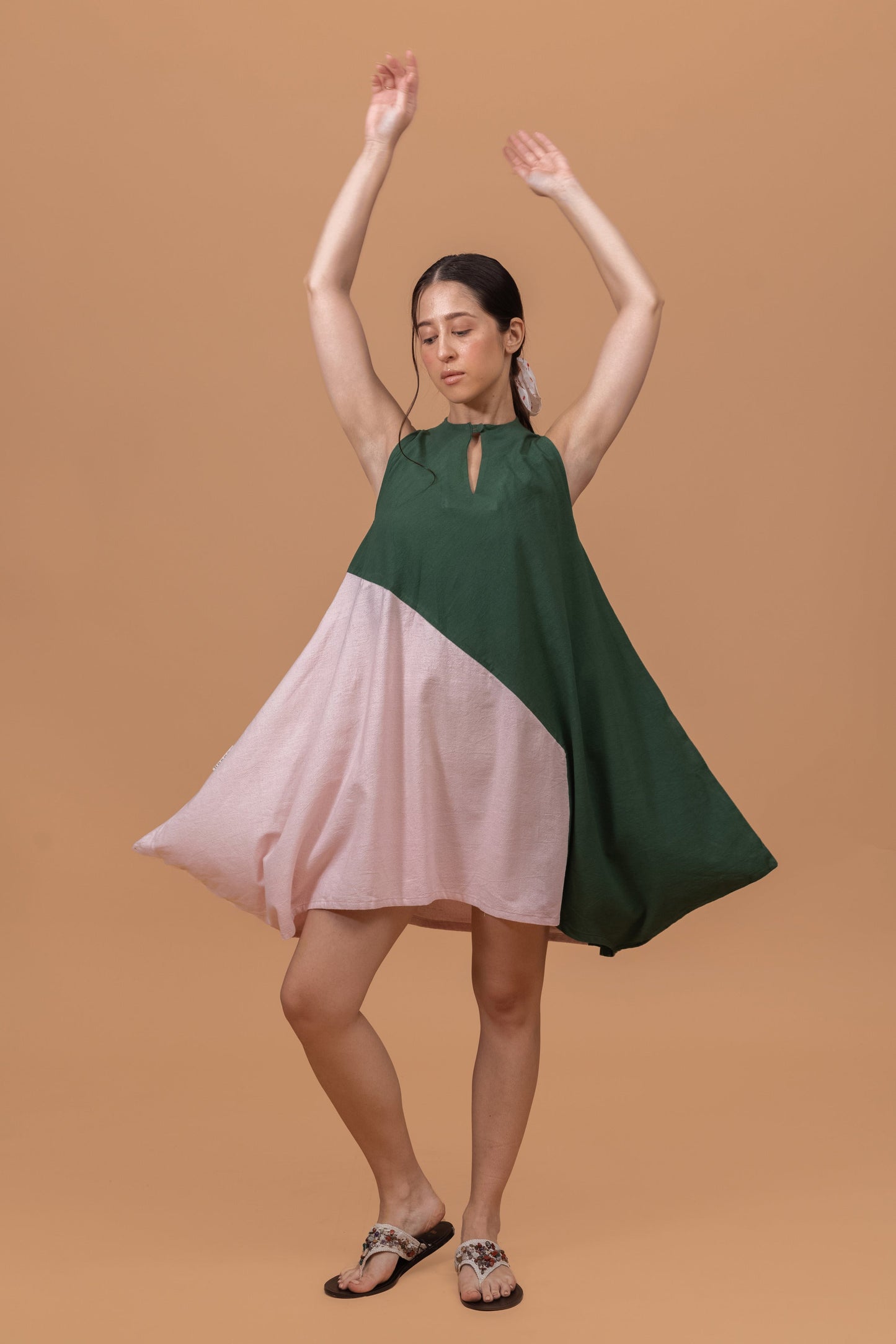 HEXA NATURALLY DYED COLOR BLOCK KALA COTTON DRESS