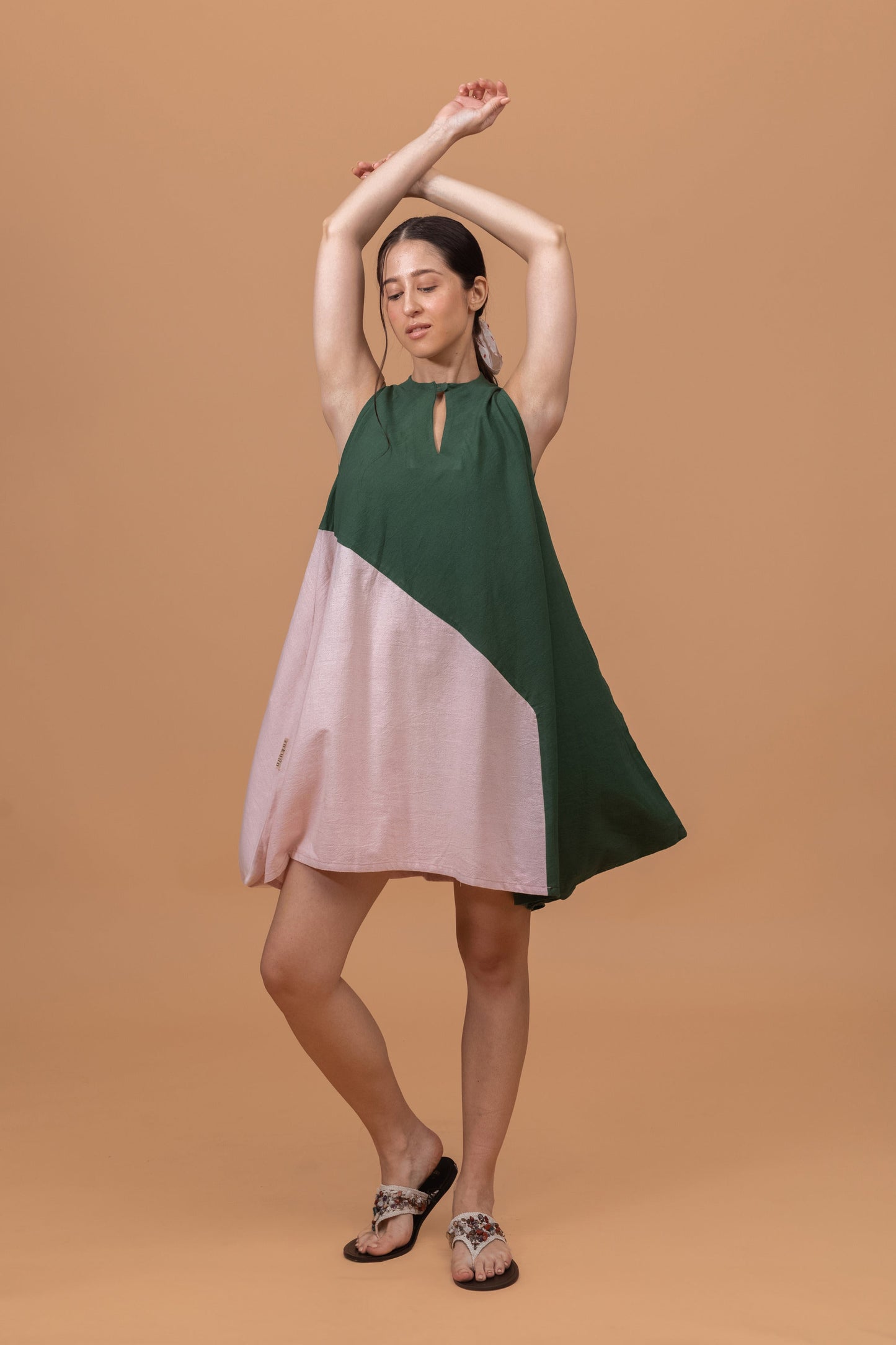 HEXA NATURALLY DYED COLOR BLOCK KALA COTTON DRESS