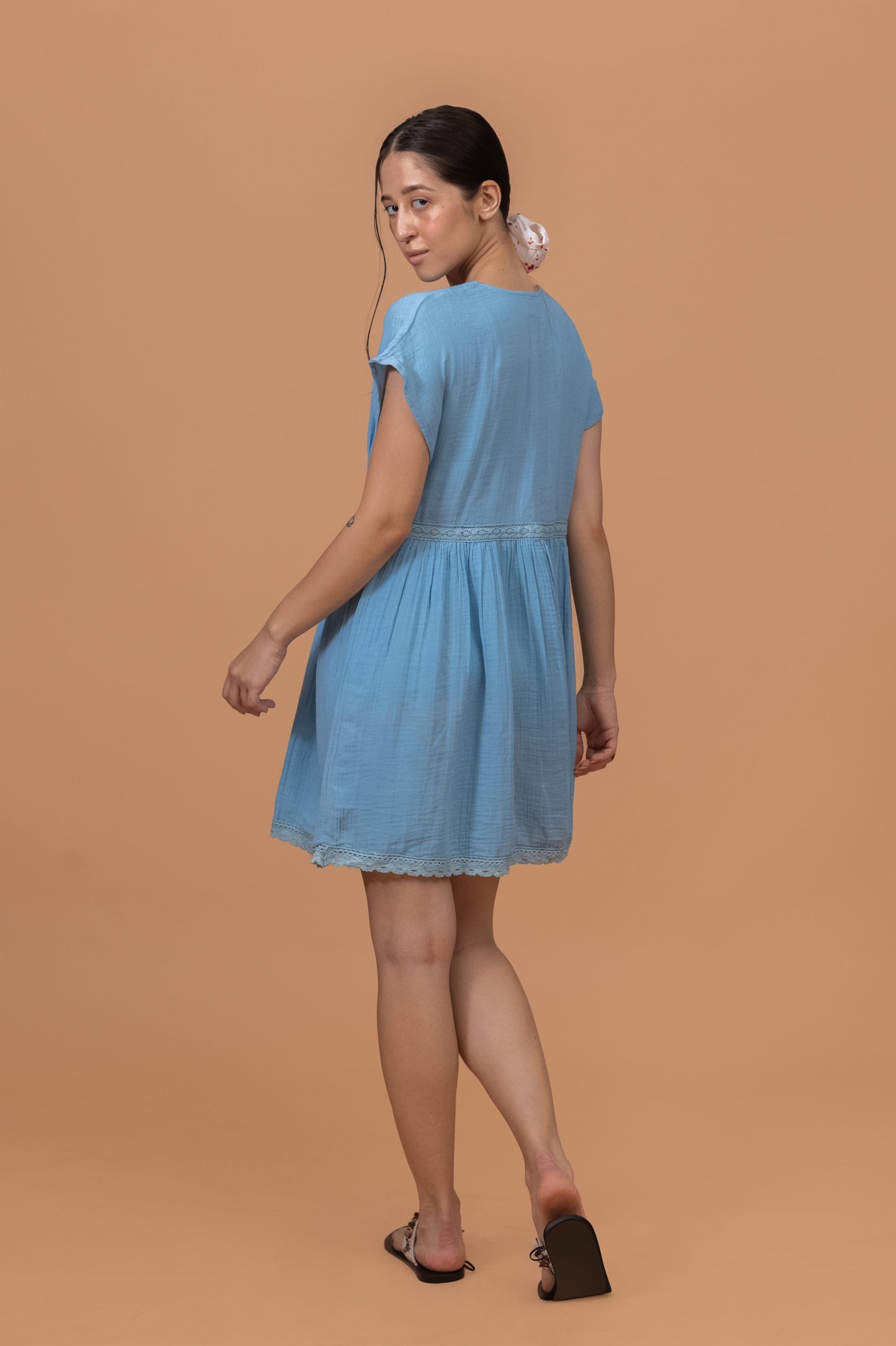 OCEAN BLUE GOTS-CERTIFIED WRINKLE COTTON SUMMER FROCK