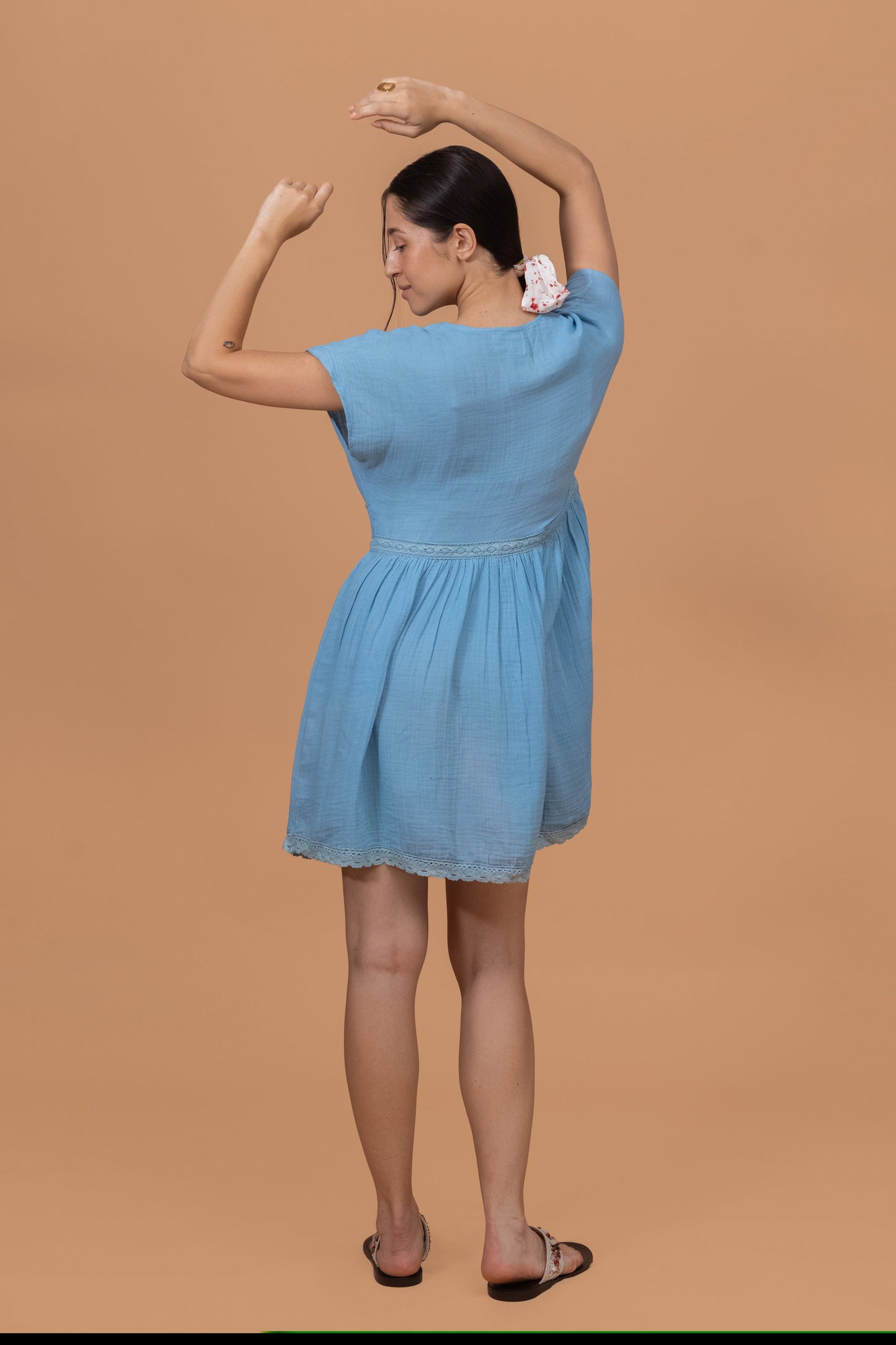 OCEAN BLUE GOTS-CERTIFIED WRINKLE COTTON SUMMER FROCK