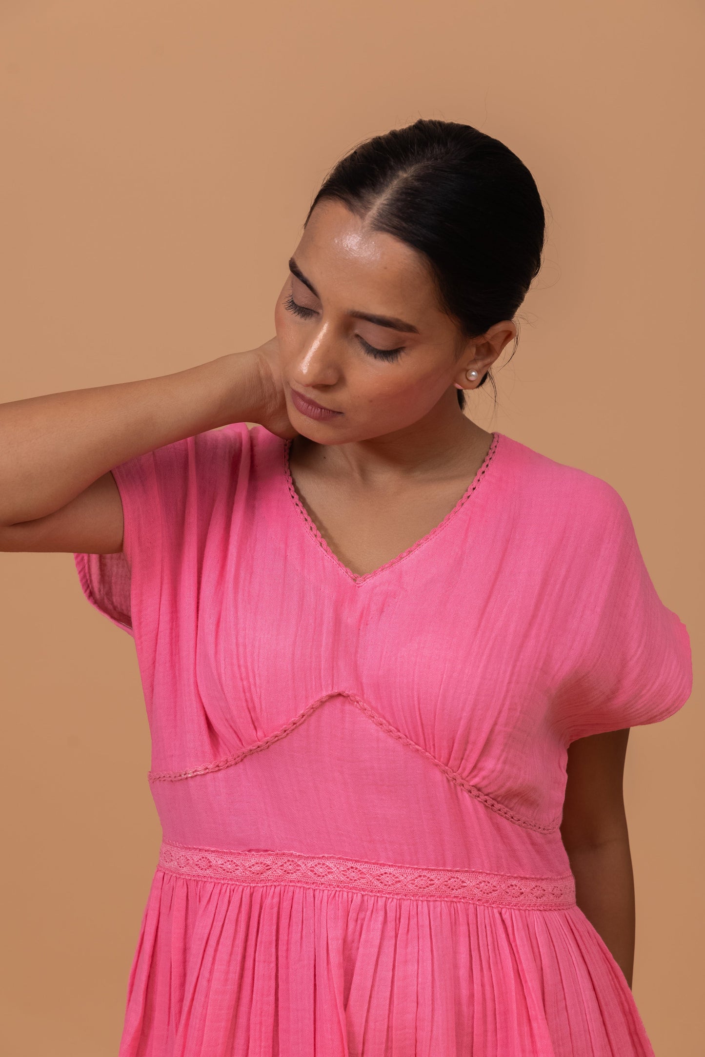FLAMINGO PINK GOTS-CERTIFIED WRINKLE COTTON SUMMER FROCK