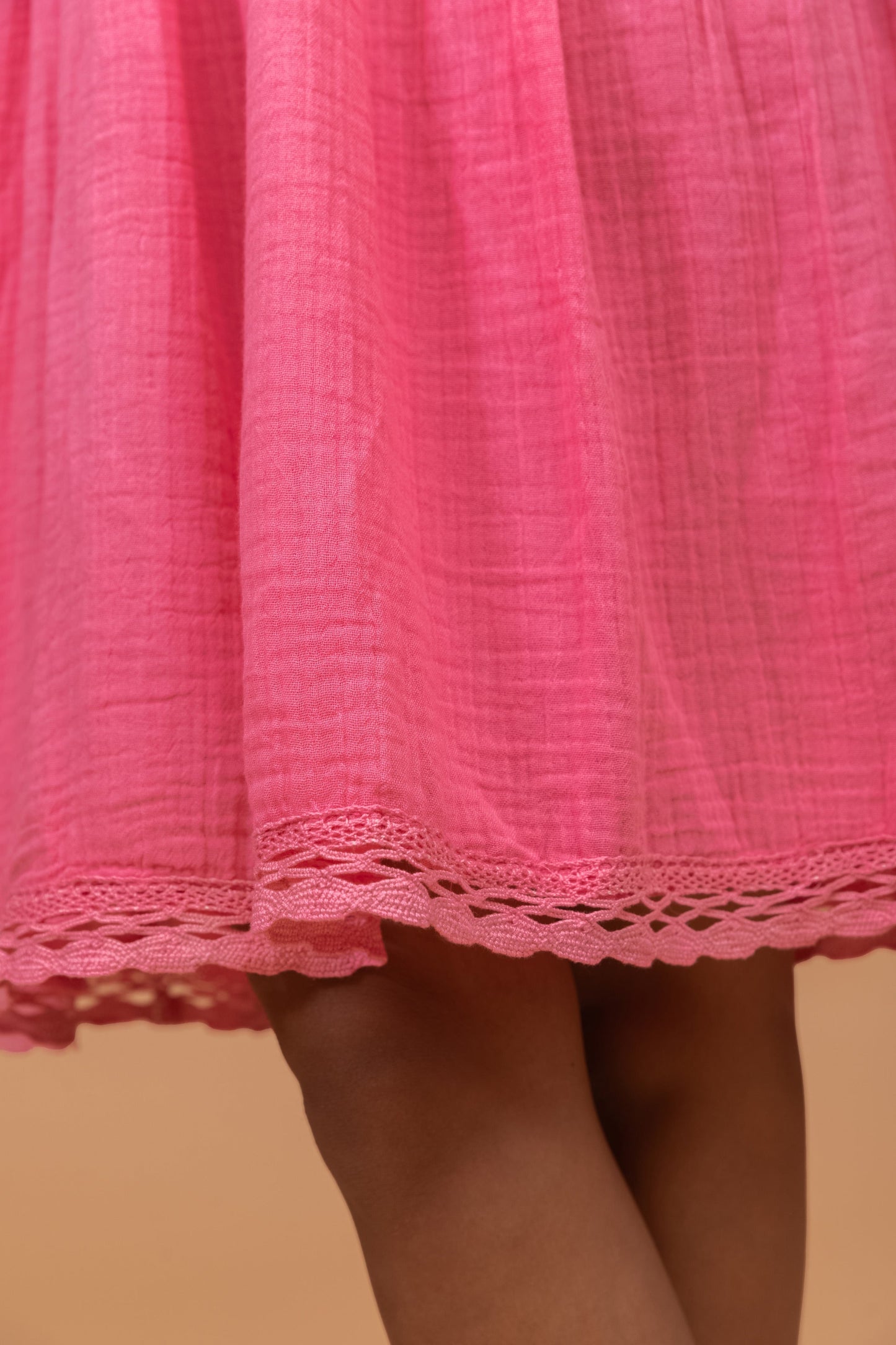 FLAMINGO PINK GOTS-CERTIFIED WRINKLE COTTON SUMMER FROCK