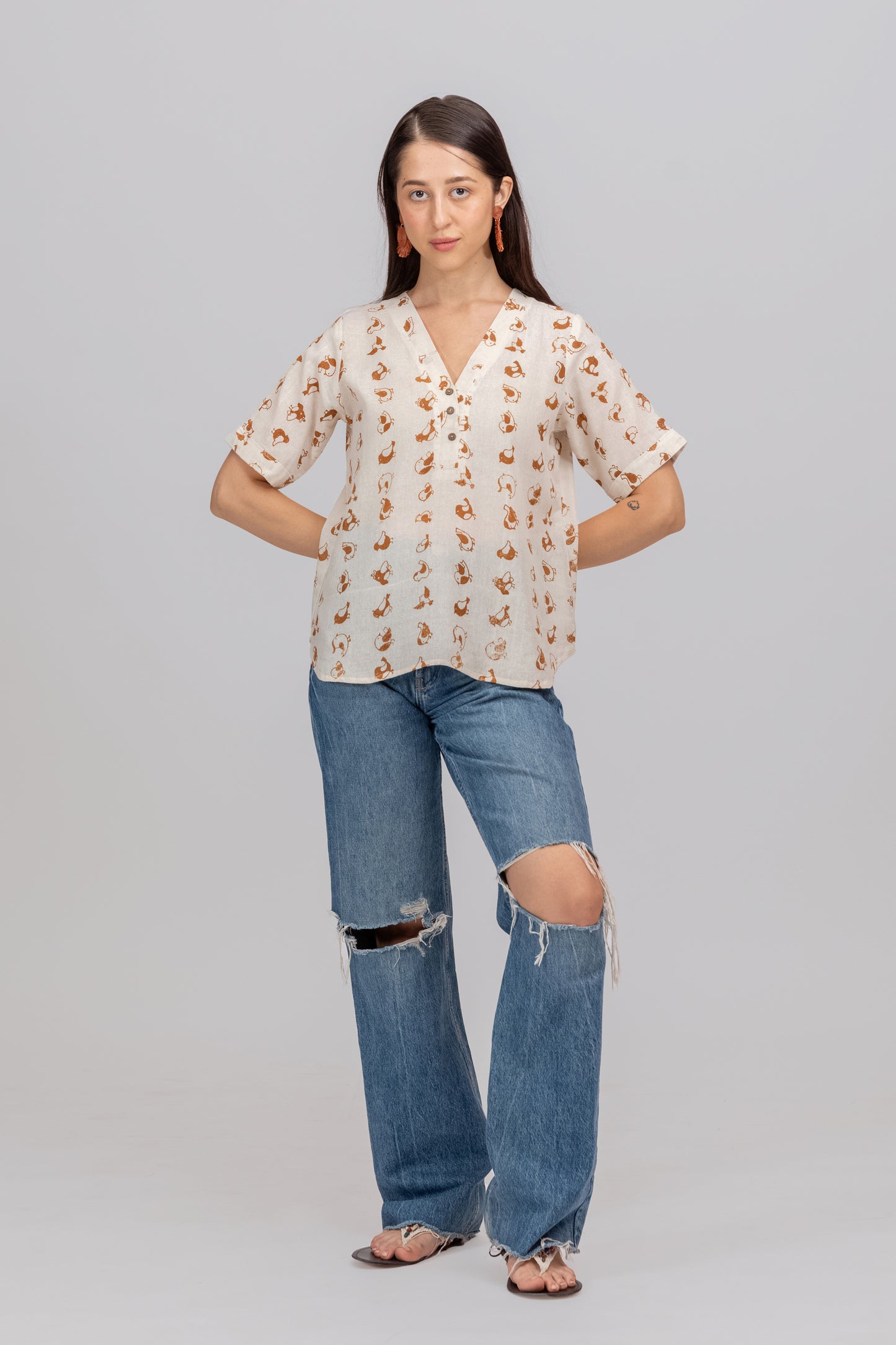 SHORT PRINTED KHADI SHORT KURTA