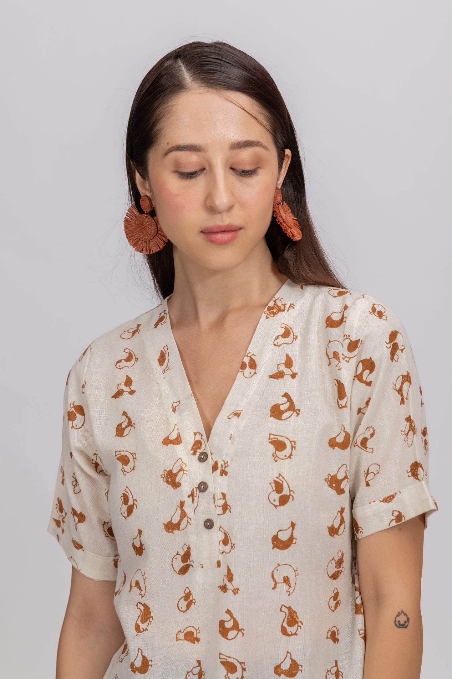 SHORT PRINTED KHADI SHORT KURTA