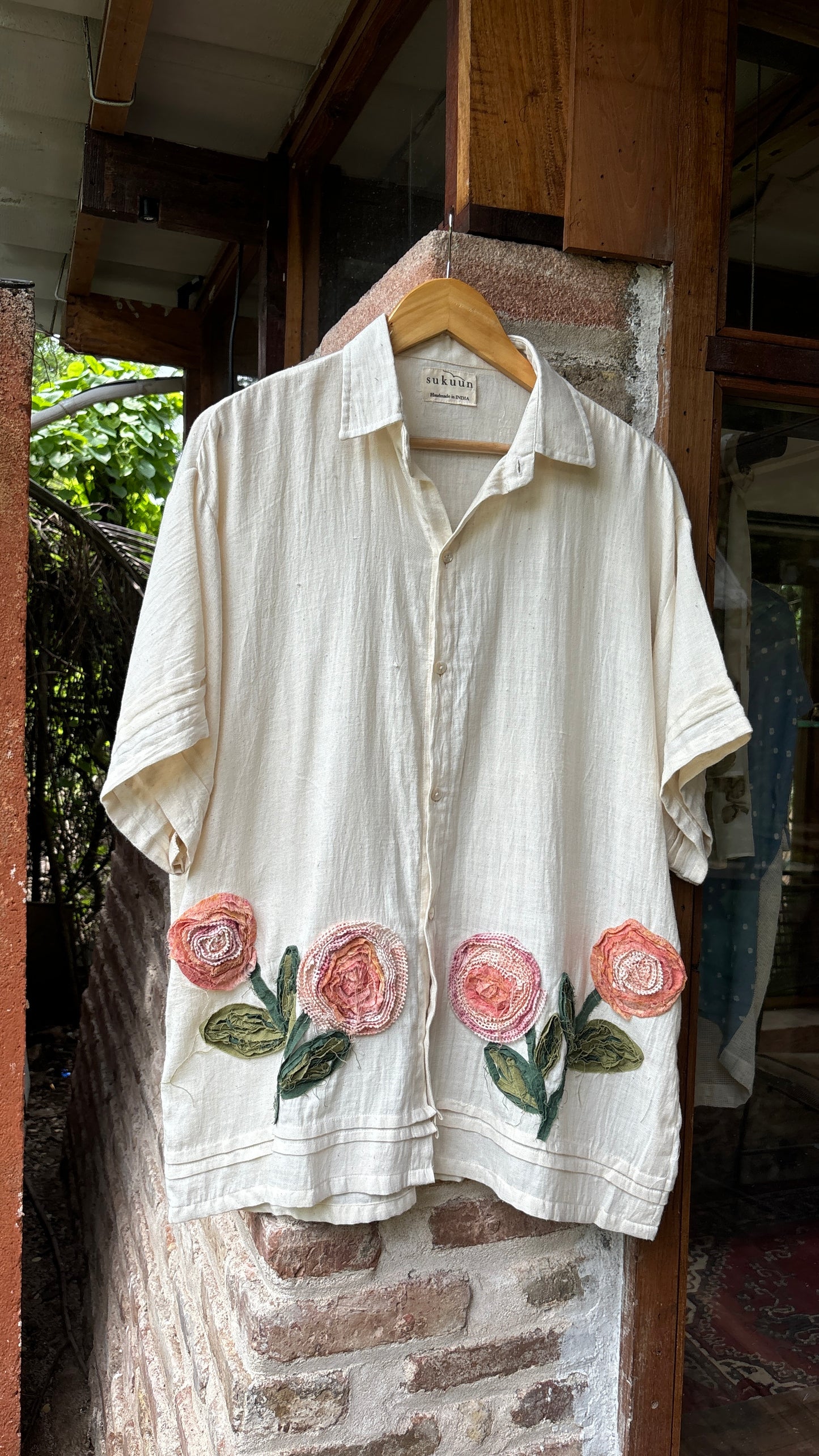 ANTIFIT TWILL WEAVE KHADI APPLIQUE SHIRT