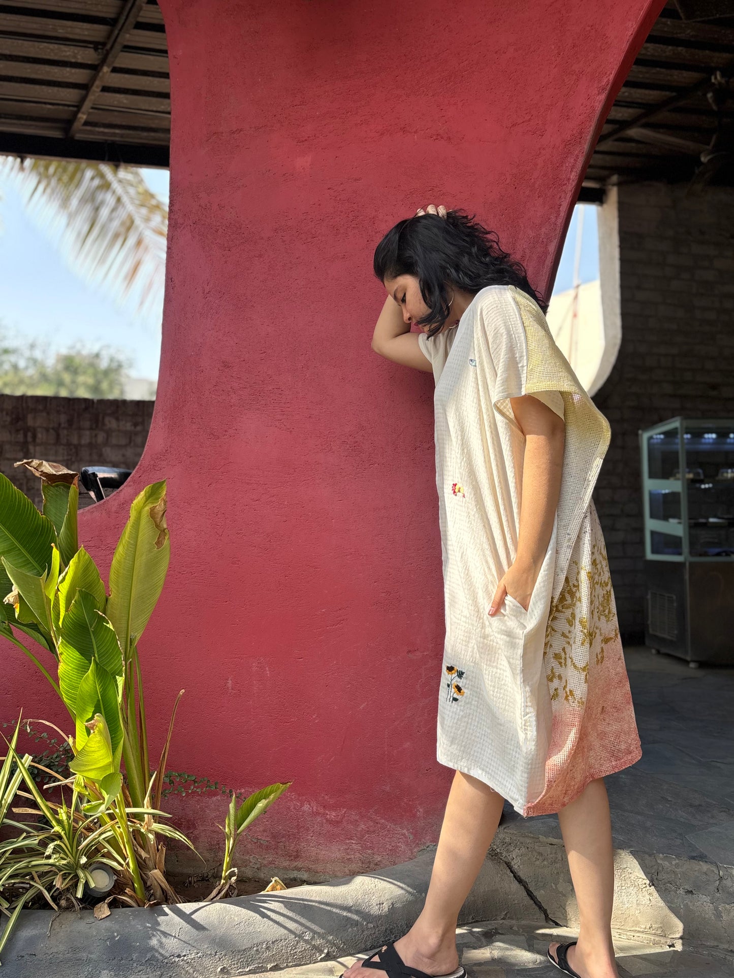 ECOPRINTED MESH BACK FLAP ANTIFIT KHADI TUNIC
