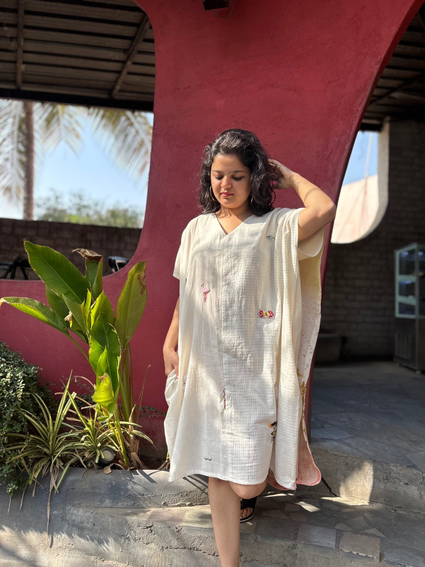 ECOPRINTED MESH BACK FLAP ANTIFIT KHADI TUNIC