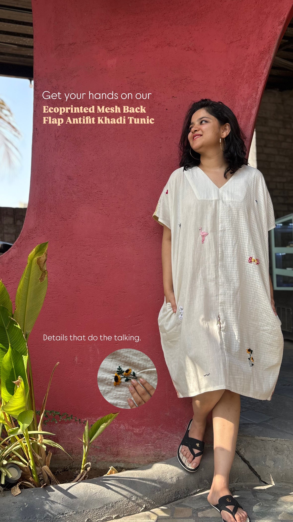 ECOPRINTED MESH BACK FLAP ANTIFIT KHADI TUNIC
