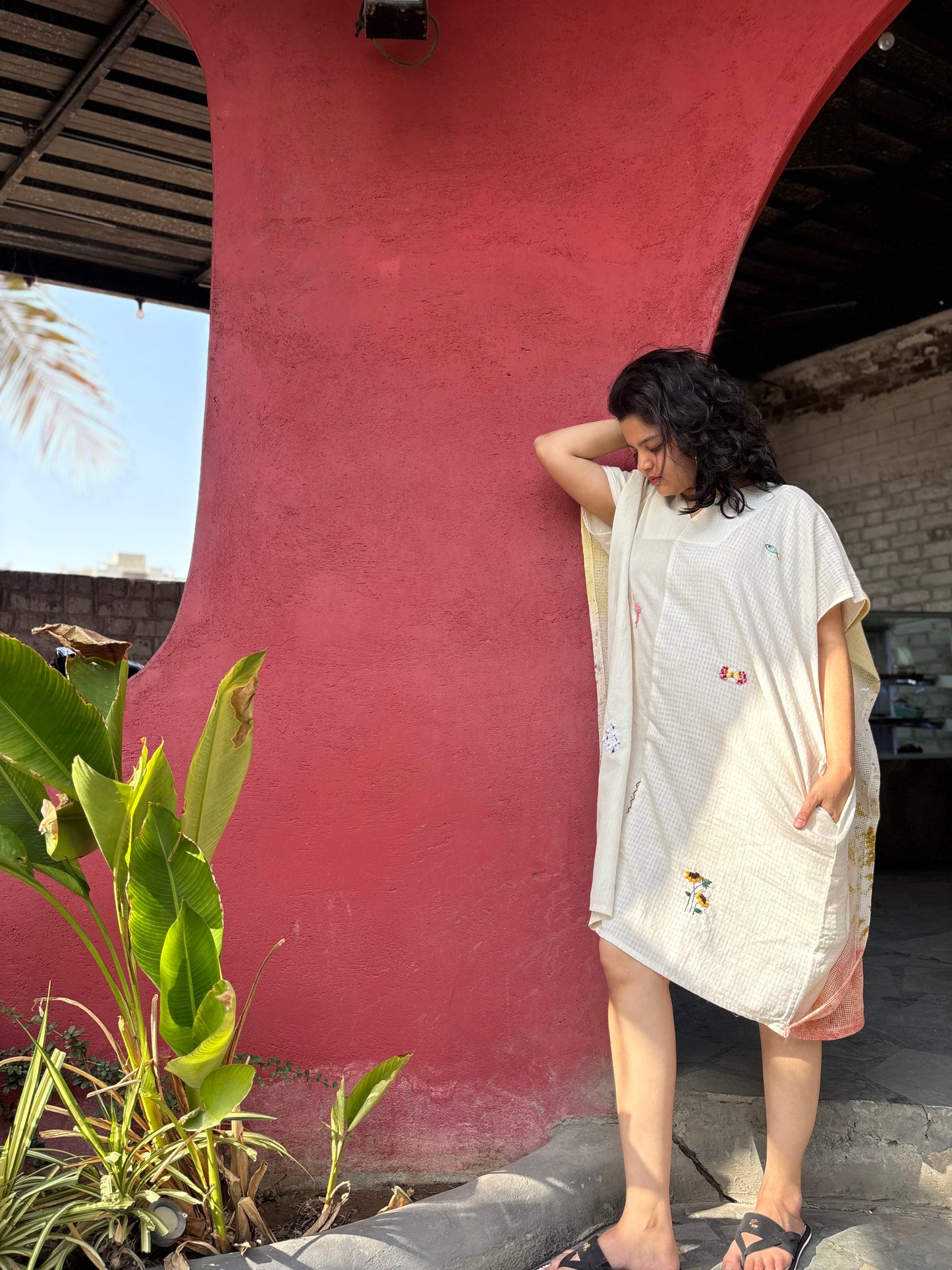 ECOPRINTED MESH BACK FLAP ANTIFIT KHADI TUNIC