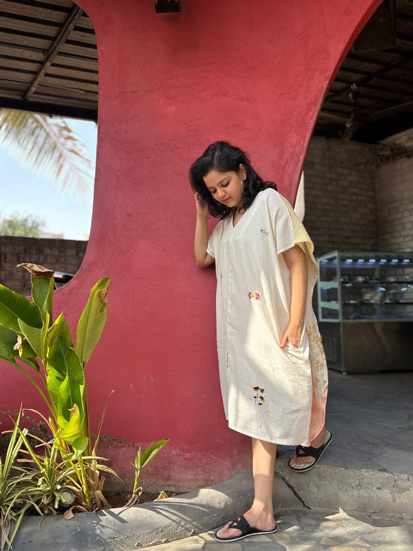 ECOPRINTED MESH BACK FLAP ANTIFIT KHADI TUNIC