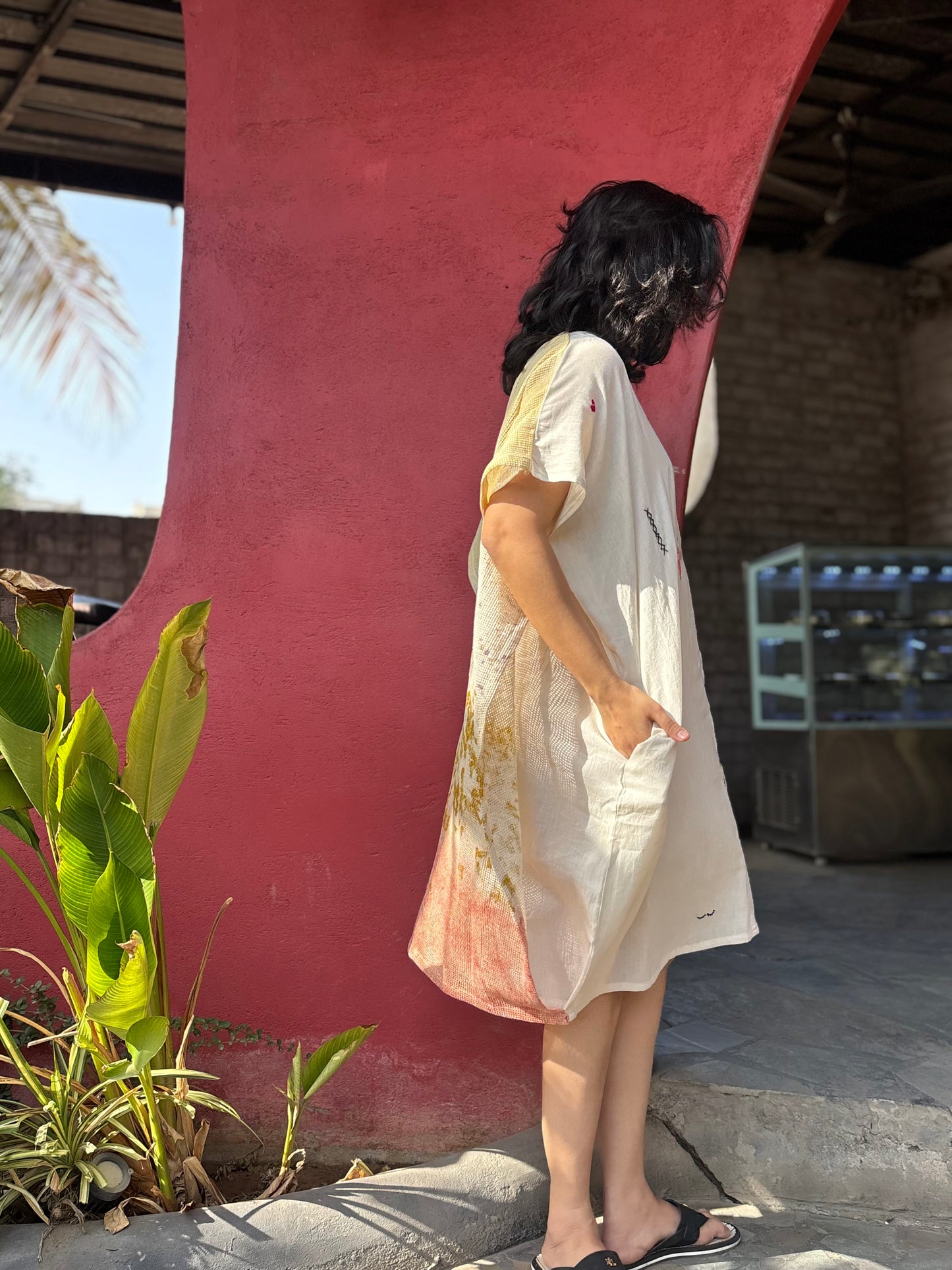 ECOPRINTED MESH BACK FLAP ANTIFIT KHADI TUNIC