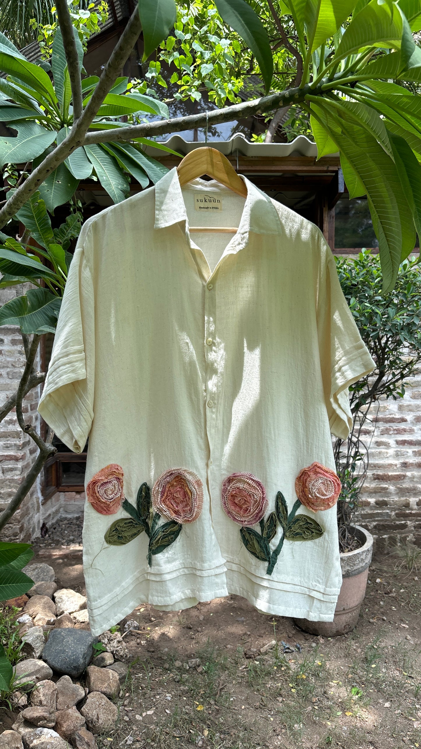 ANTIFIT TWILL WEAVE KHADI APPLIQUE SHIRT