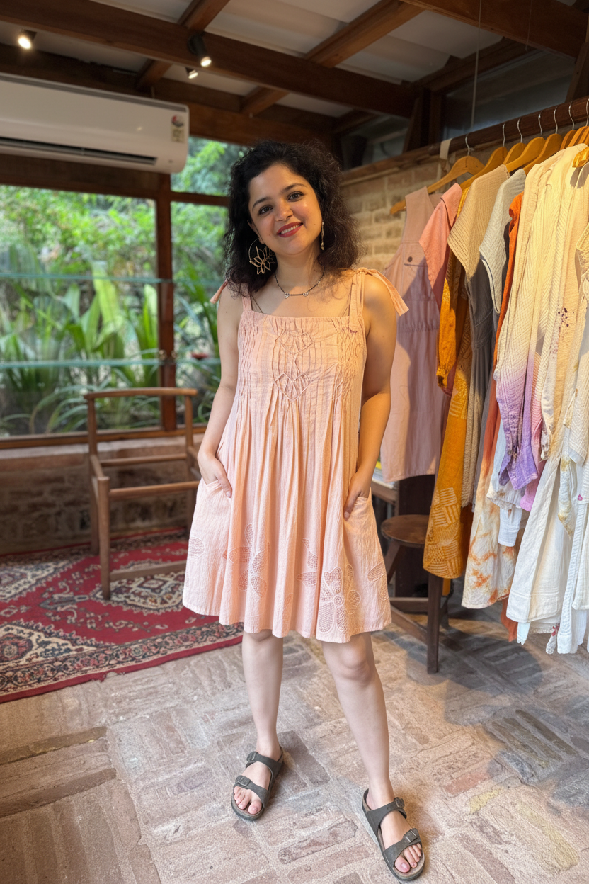 Pure Khadi Heart Smocking Dress