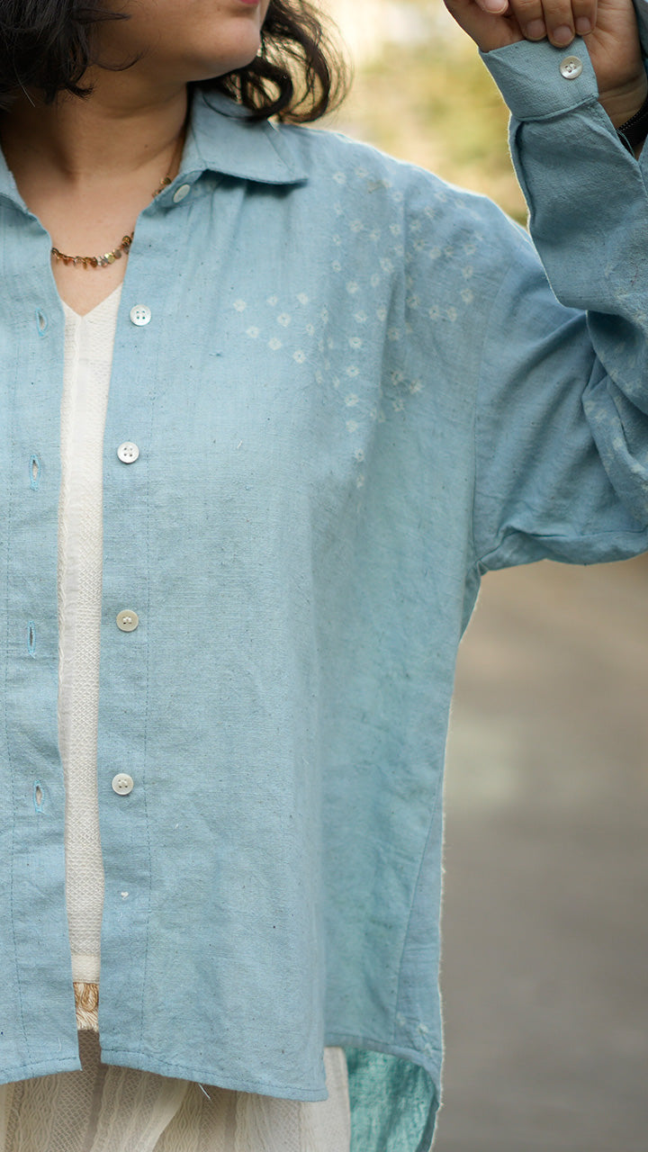 POWDER BLUE FLORAL MOTIF BANDHANI SHIRT