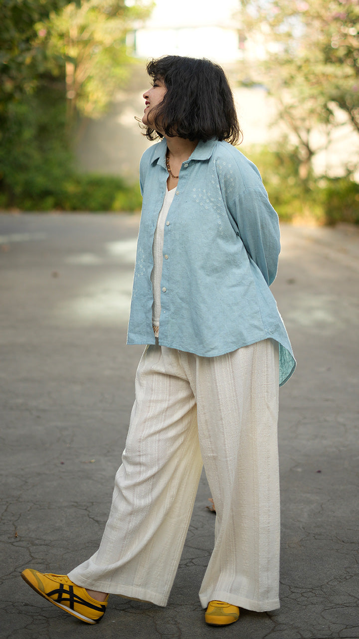 POWDER BLUE FLORAL MOTIF BANDHANI SHIRT