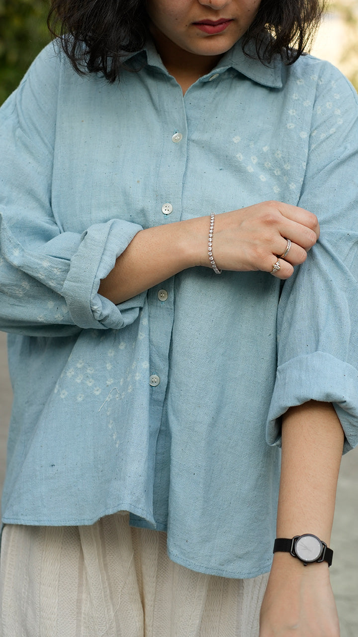 POWDER BLUE FLORAL MOTIF BANDHANI SHIRT