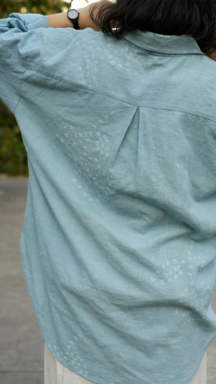 POWDER BLUE FLORAL MOTIF BANDHANI SHIRT