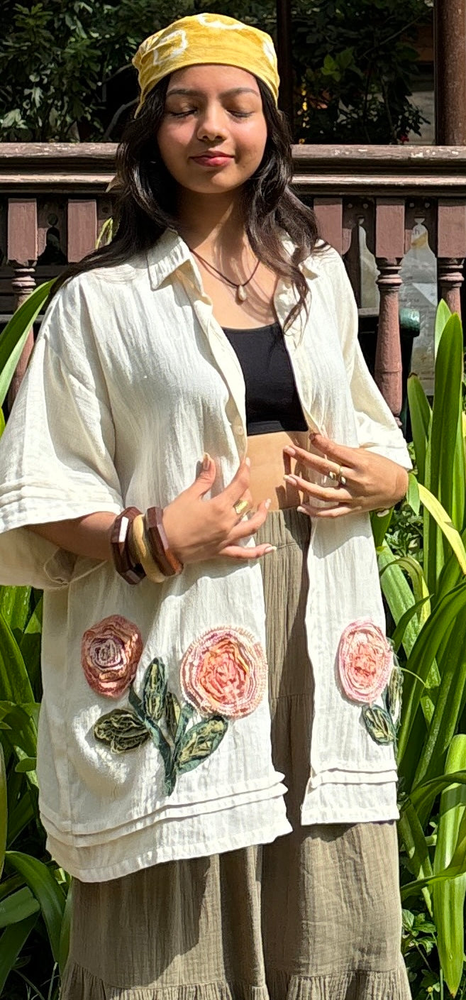ANTIFIT TWILL WEAVE KHADI APPLIQUE SHIRT