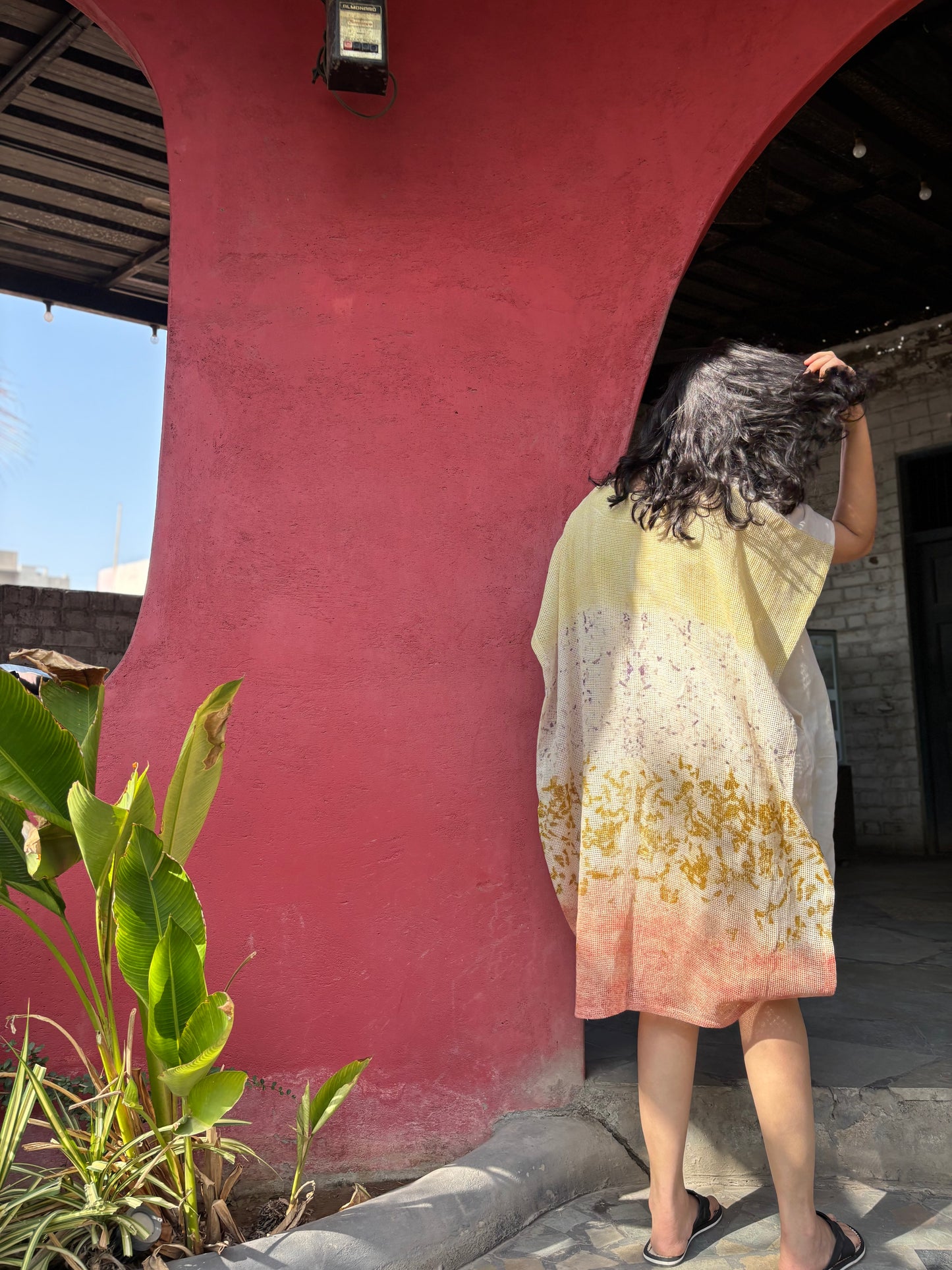 ECOPRINTED MESH BACK FLAP ANTIFIT KHADI TUNIC