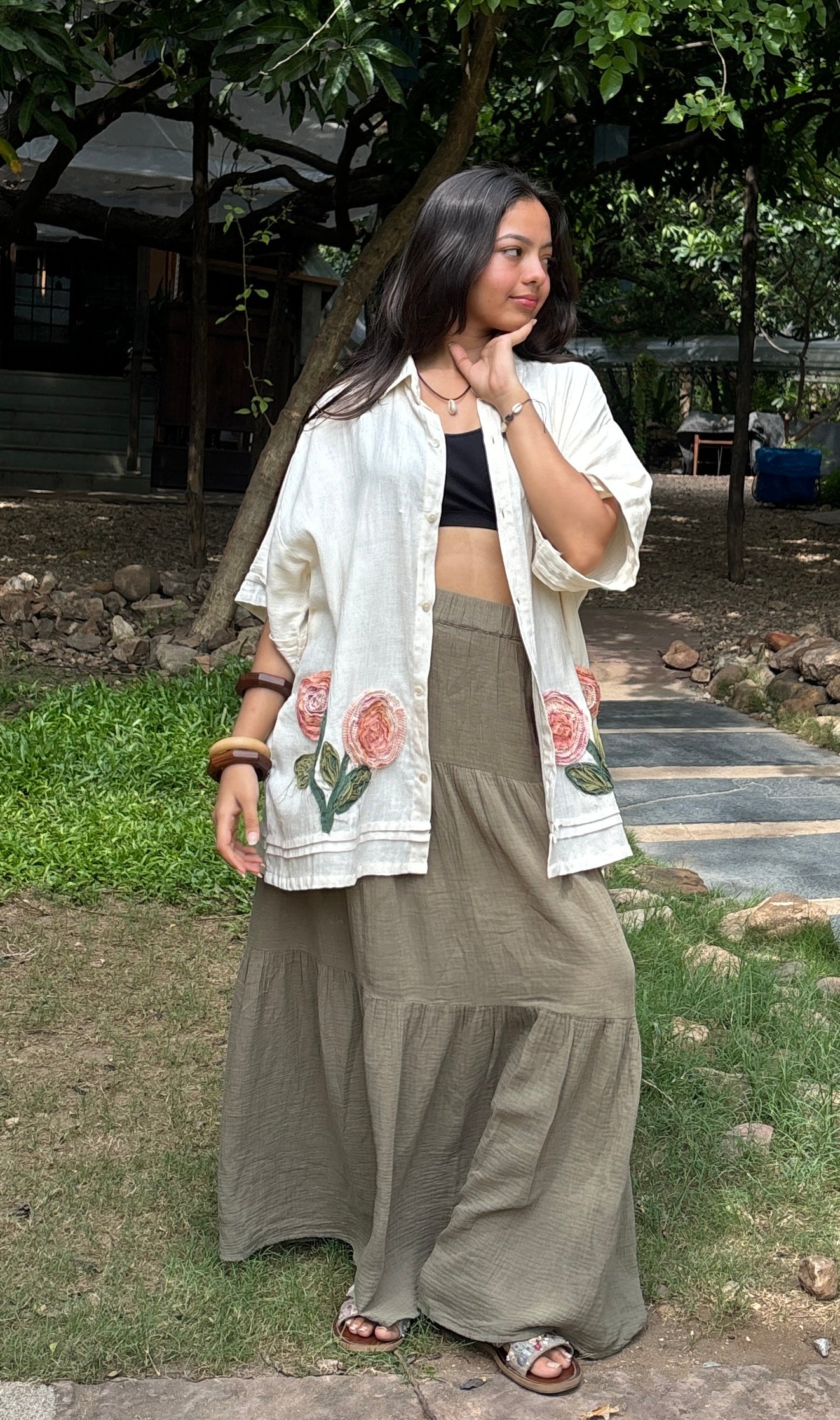 ANTIFIT TWILL WEAVE KHADI APPLIQUE SHIRT