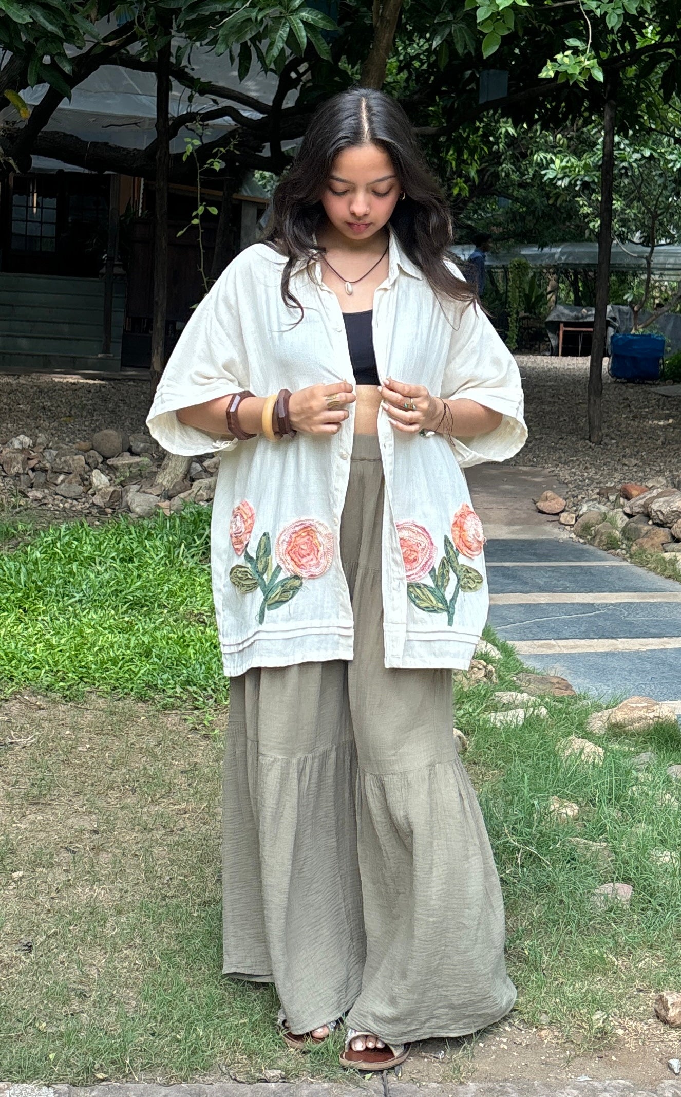 ANTIFIT TWILL WEAVE KHADI APPLIQUE SHIRT