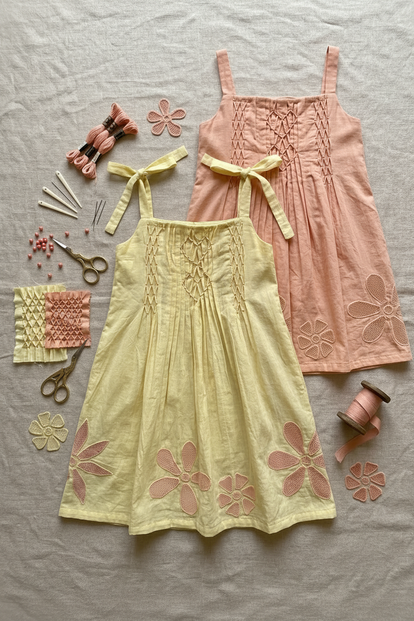 Pure Khadi Heart Smocking Dress