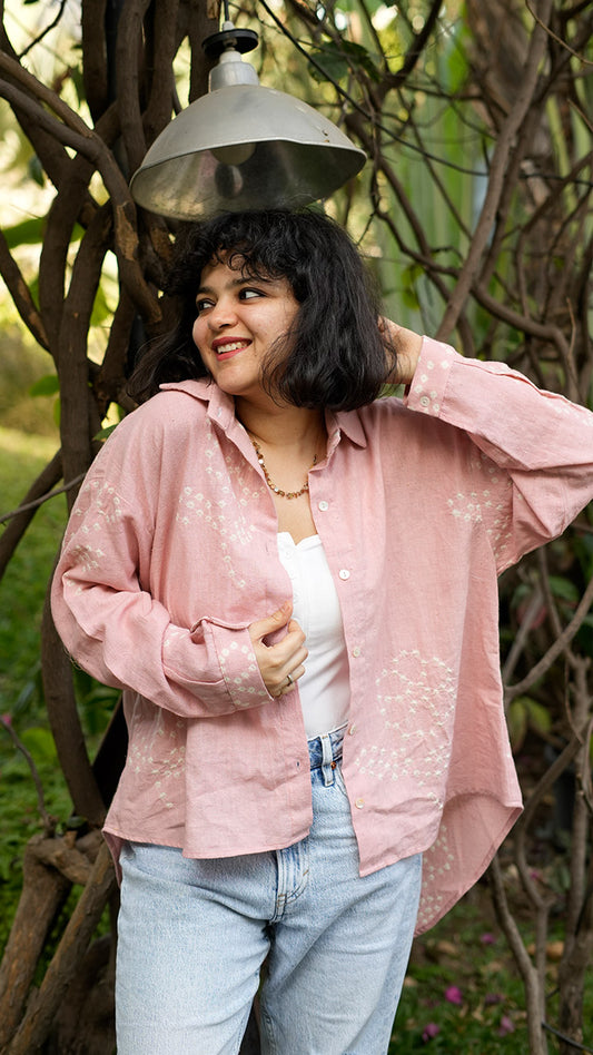 PEACH FLOWER MOTIF BANDHANI SHIRT