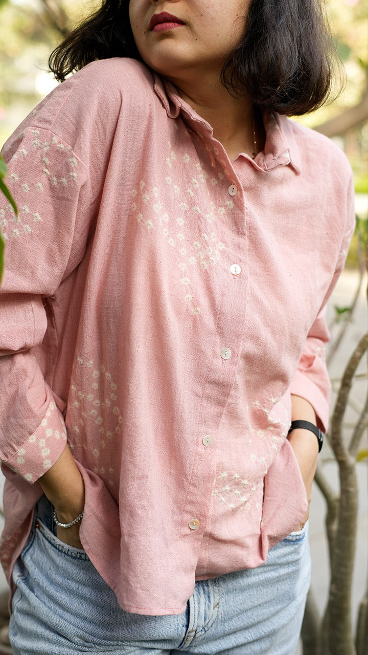 PEACH FLOWER MOTIF BANDHANI SHIRT